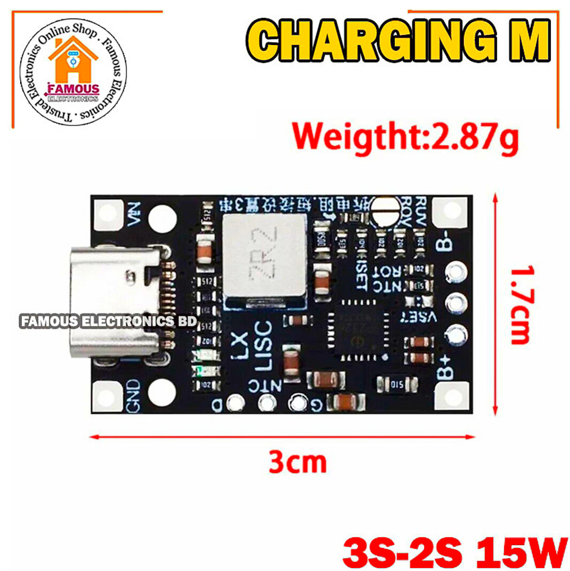 Type-C USB 2S/3S BMS 15W 8.4V 12.6V 1.5A Lithium Battery Charging Boost Module With Balanced Support Fast Charge With Indicator_img_5