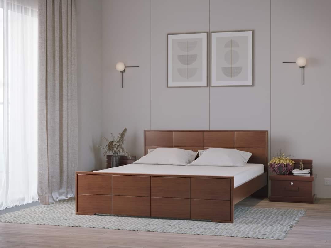 Solid Mahogany Modern Panel Bed WCF-Code-BD-613_img_0
