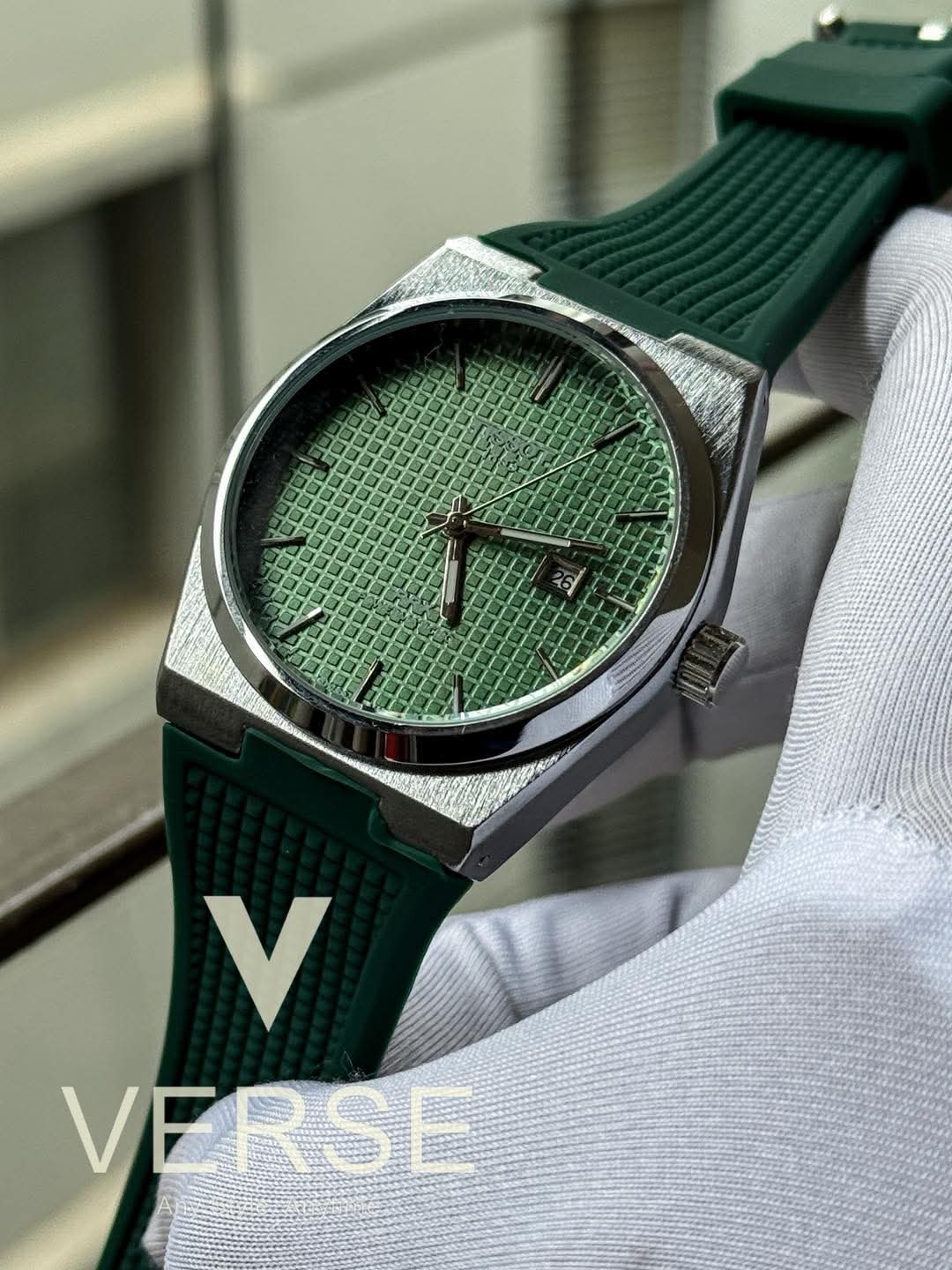 PRX none chrono fiber belt silver case waffle dial green