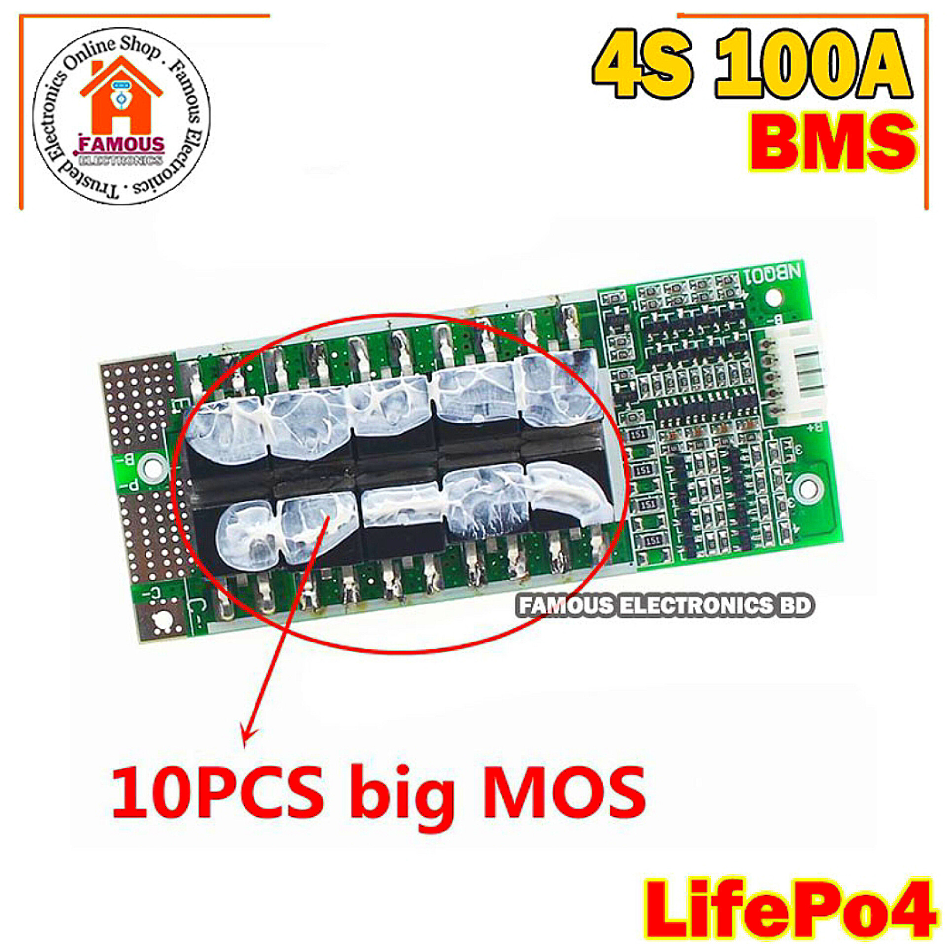 Lifepo4 Bms 4s 12V 100A Protection Circuit Board With Balanced_img_3