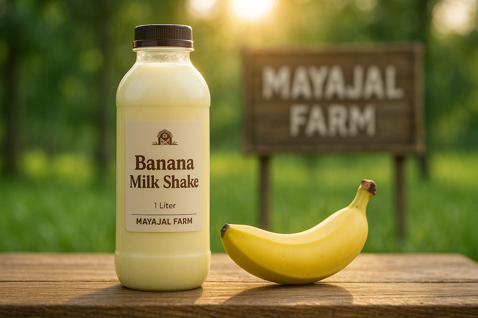 Fresh banana milkshake. Letter.