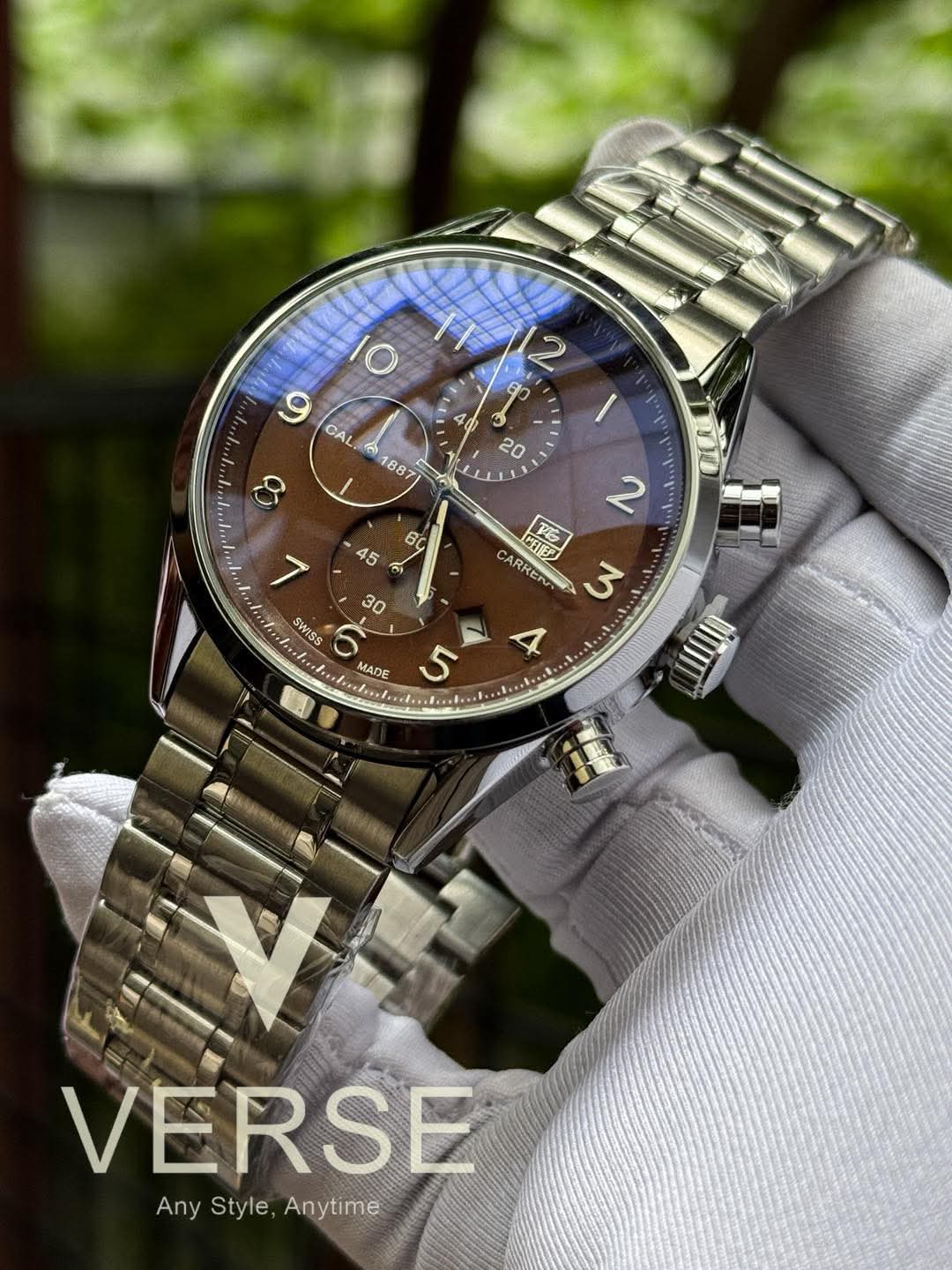Tag chain number digits brown dial