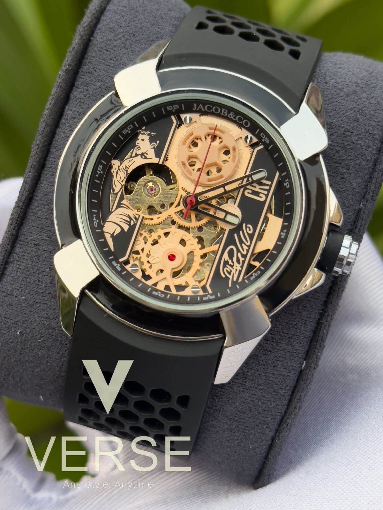 Jacob & Co silver case black belt