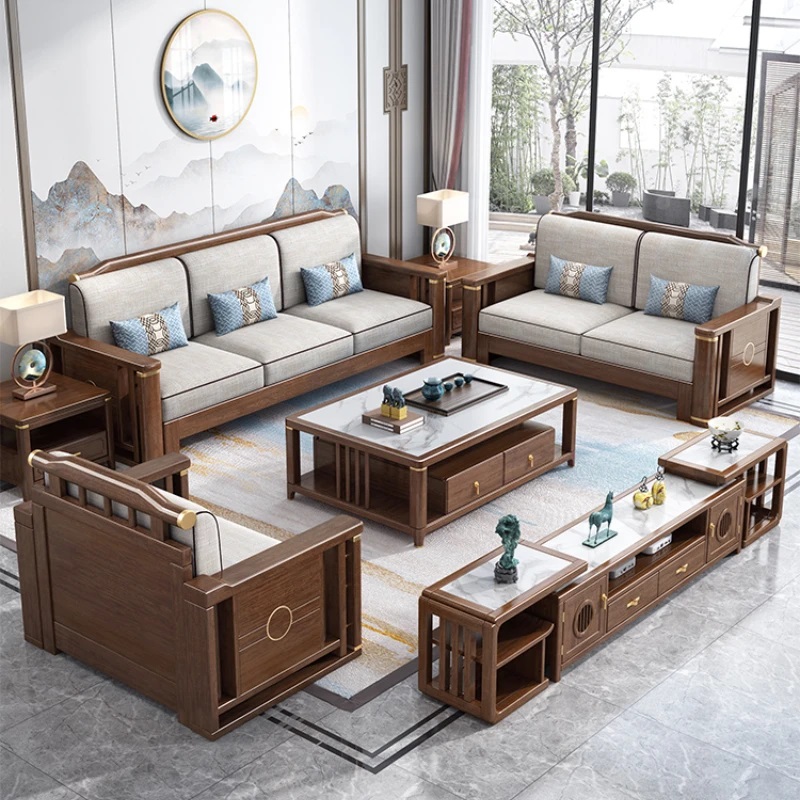 Premium Marble-Top Mahogany Sofa Set – WCF-Code-SF-612