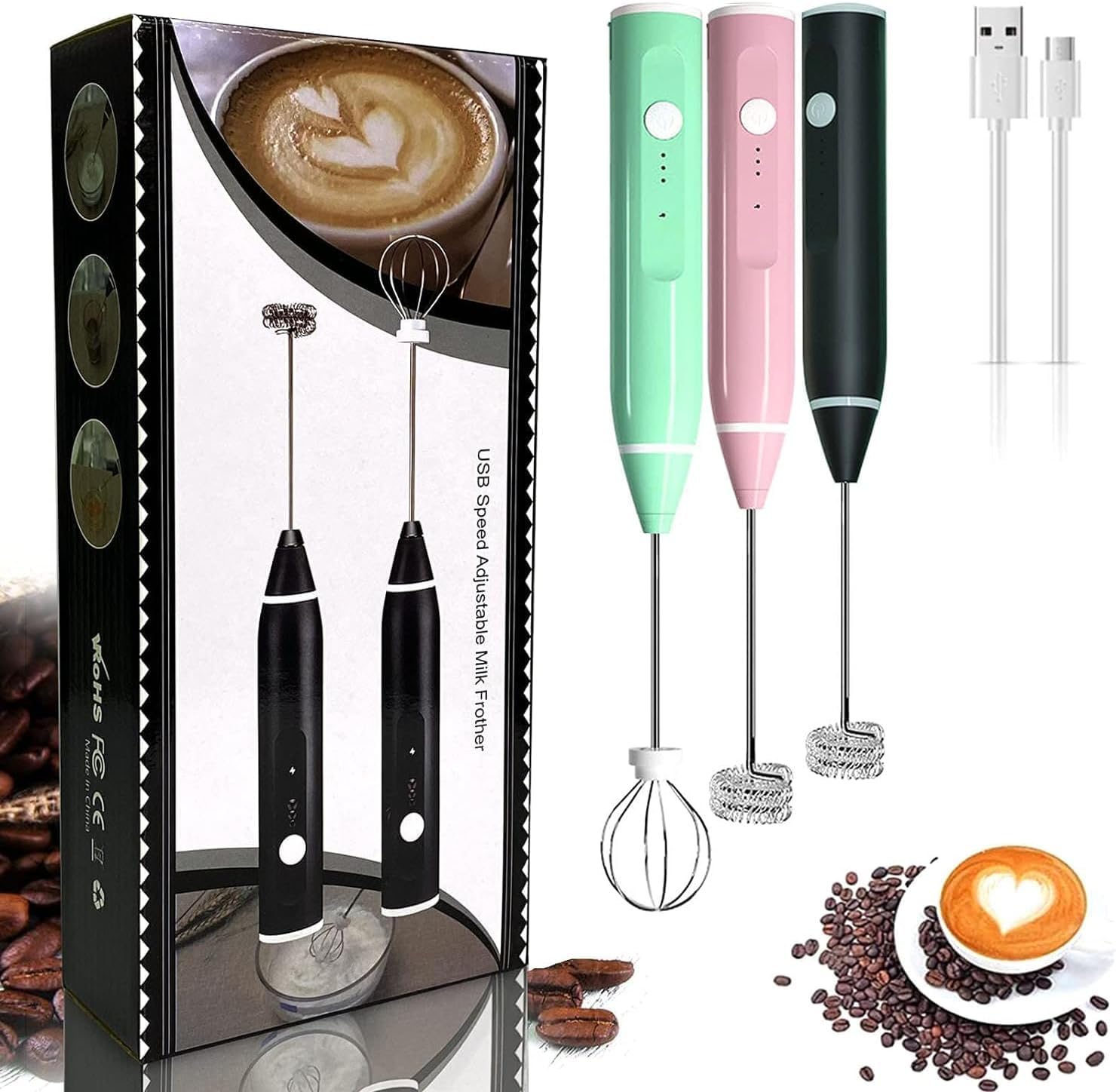 USB Rechargeable Electric Coffee Frother Milk Foamer_img_1