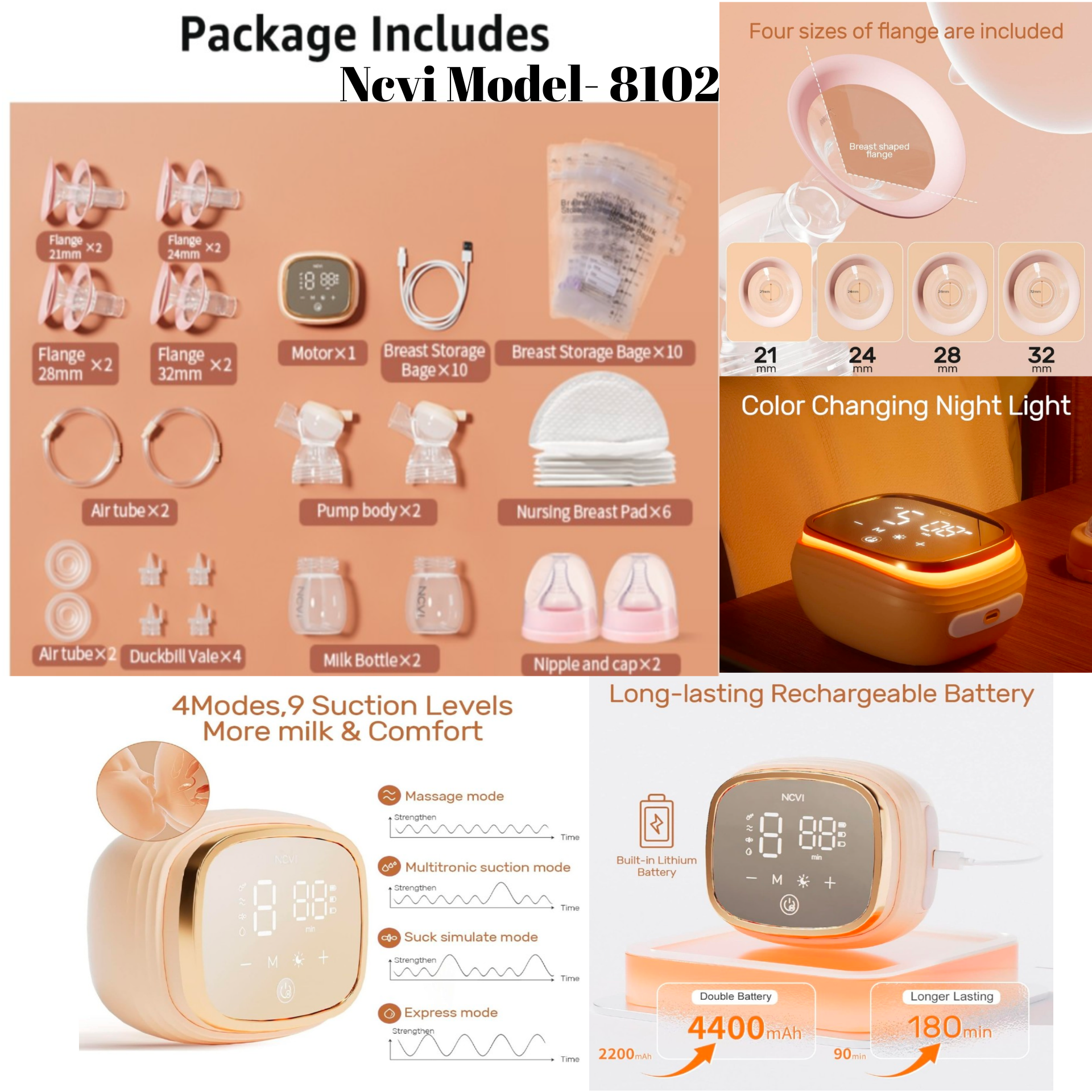 Ncvi Rechargable electric double breastpump.  Model-8102