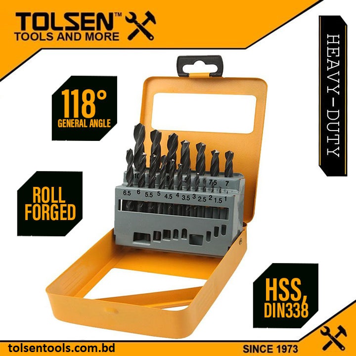 TOLSEN 19pcs HSS High Speed Twist Drill Bits Set (1-10MM) w/ Hard Case 75081