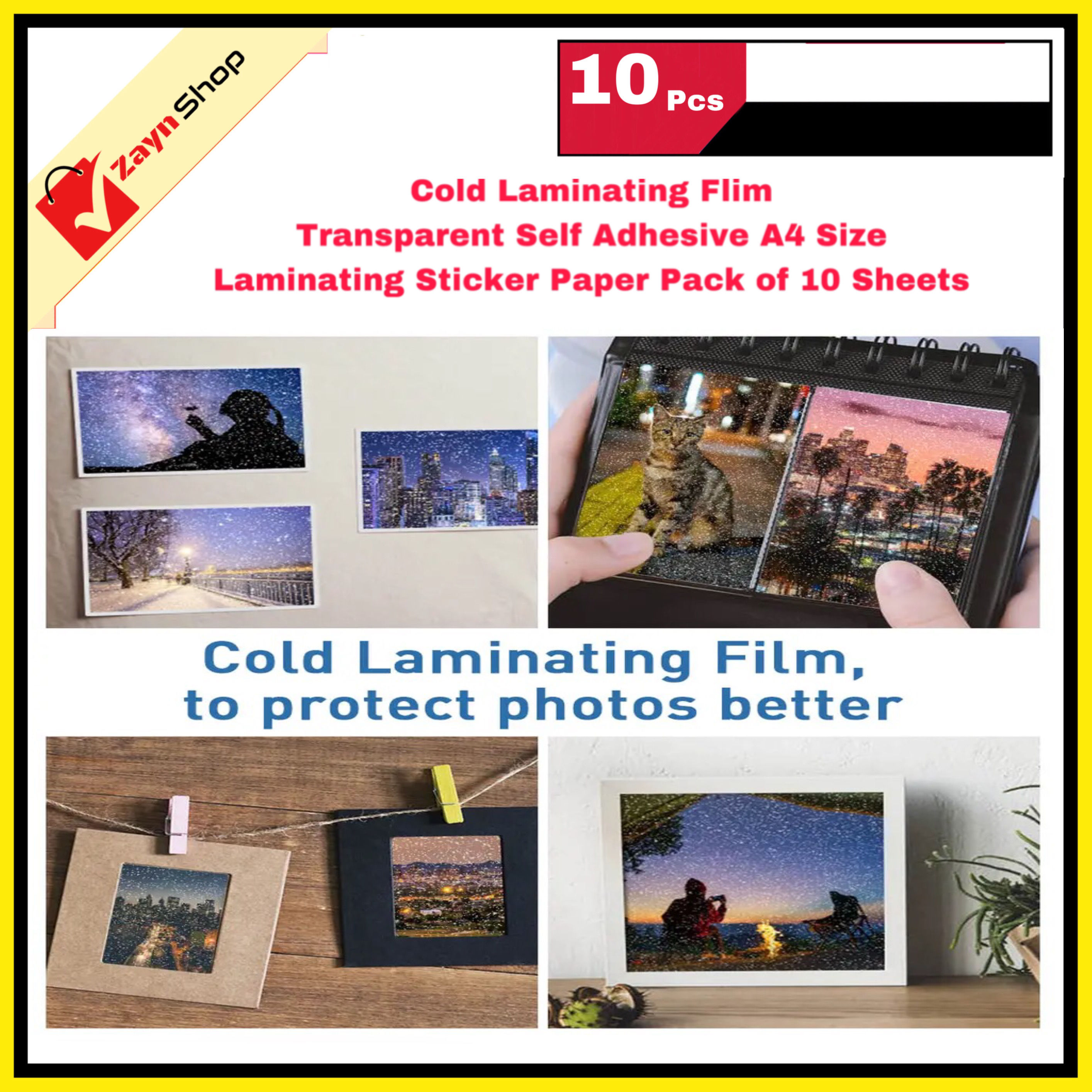 Cold Laminating Flim Transparent Self Adhesive A4 Size Laminating Sticker Paper Pack of 10 Sheets_img_1