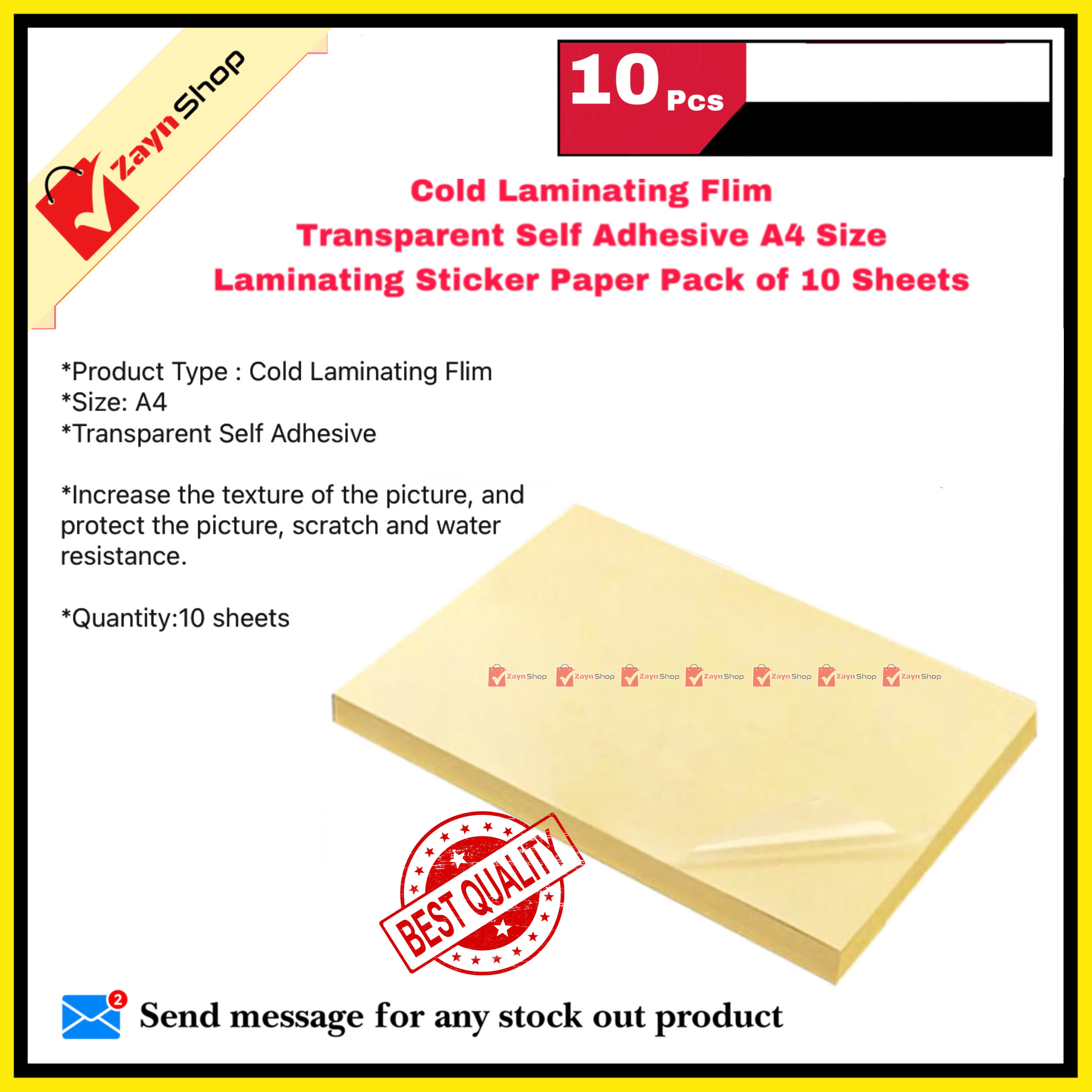 Cold Laminating Flim Transparent Self Adhesive A4 Size Laminating Sticker Paper Pack of 10 Sheets_img_2