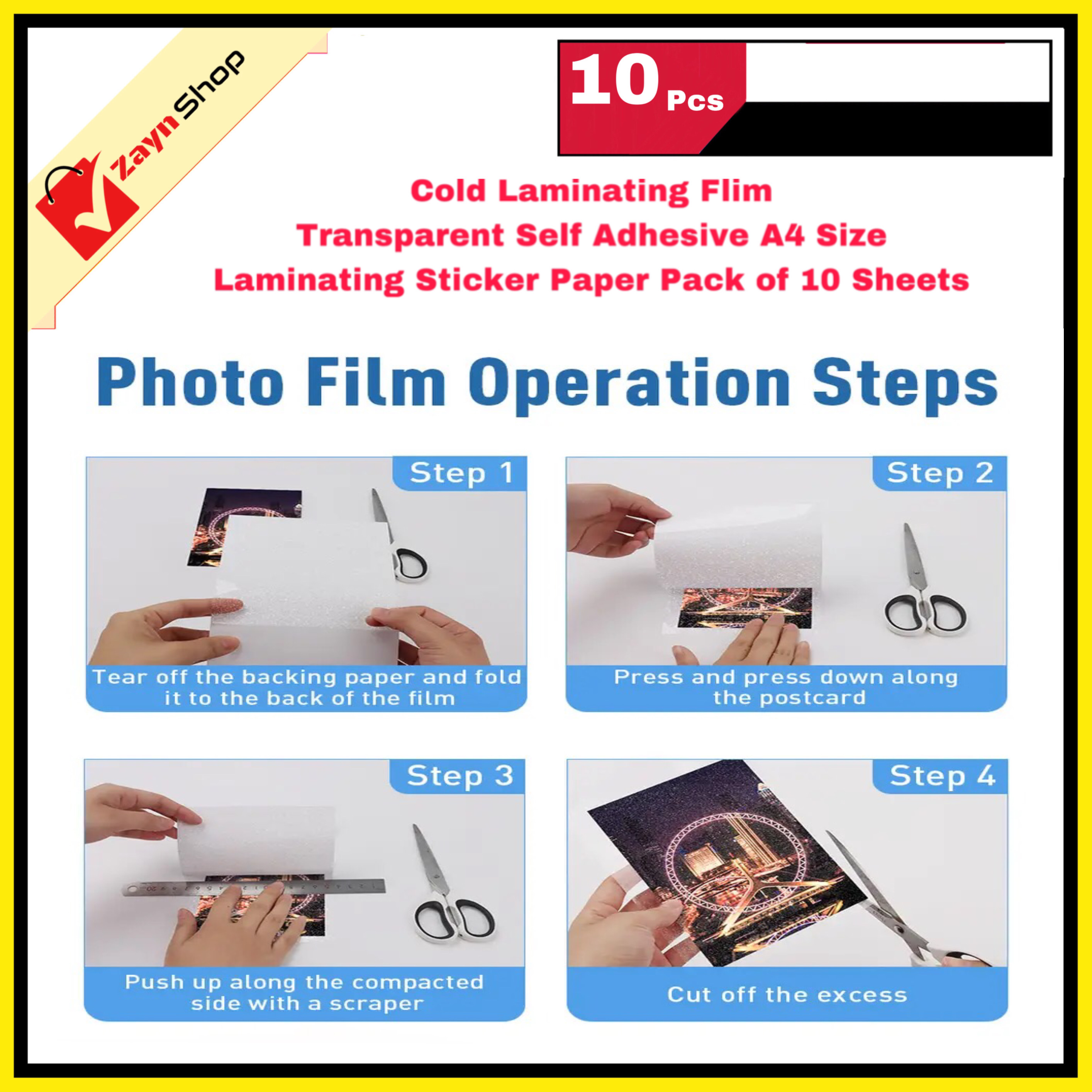 Cold Laminating Flim Transparent Self Adhesive A4 Size Laminating Sticker Paper Pack of 10 Sheets_img_3