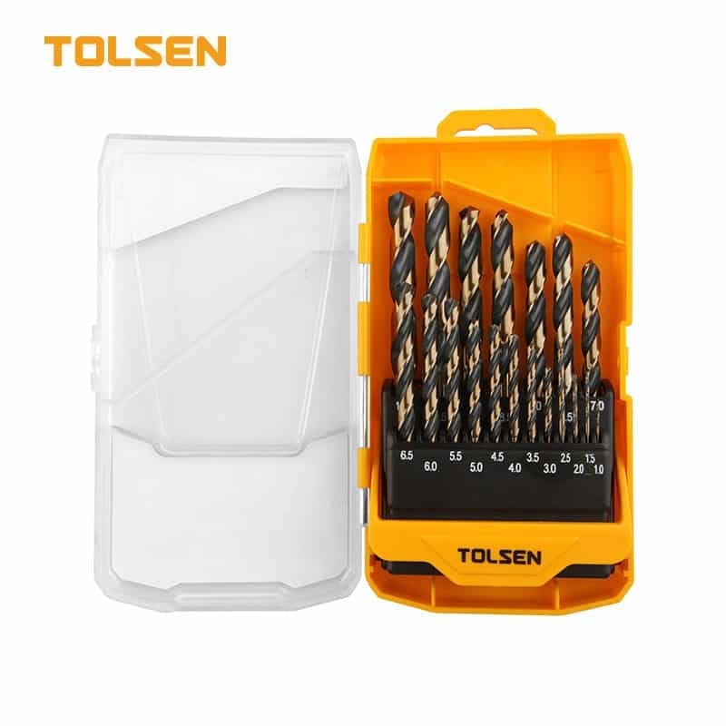 TOLSEN 19pcs Industrial Black and Gold HSS Drill Bit Set (1.0-10.0MM) Fractional Straight Shank 75086