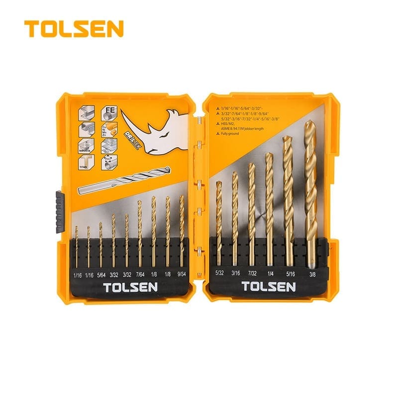 TOLSEN 15pcs HSS M2 Twist Drill Bits Set For Stainless or Metal ( HSS Fractional Jobber Length Drill Bits Set ) (1/16" to 3/8")  75100_img_1