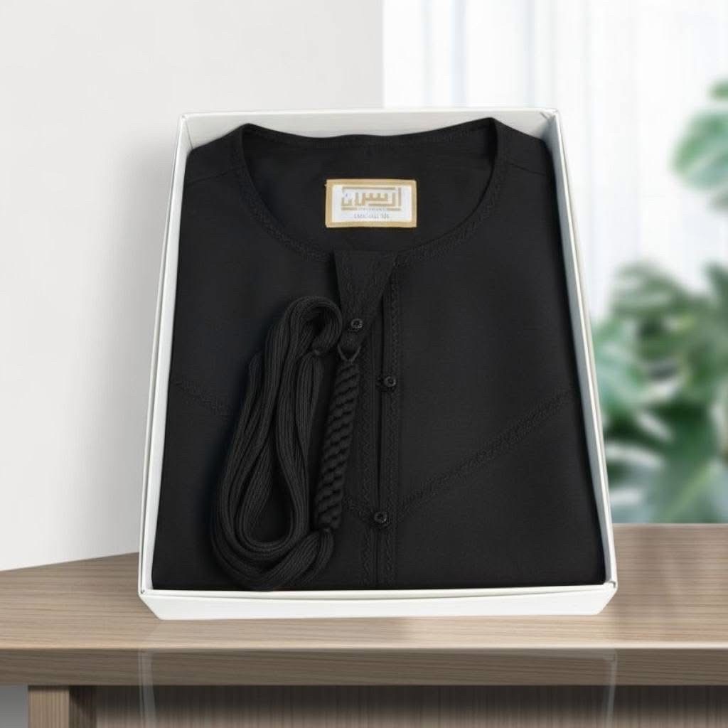 Premium Emirati Thobe No collar - Black_img_3