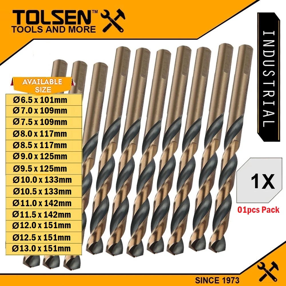 TOLSEN 1pcs Black & Gold HSS Drill Bits ( 6.5 | 7 | 7.5 | 8 | 8.5 | 9 | 9.5 | 10 | 10.5 | 11 | 11.5 | 12 | 12.5 | 13 mm ) For Metal and Stainless Industrial Grade_img_0