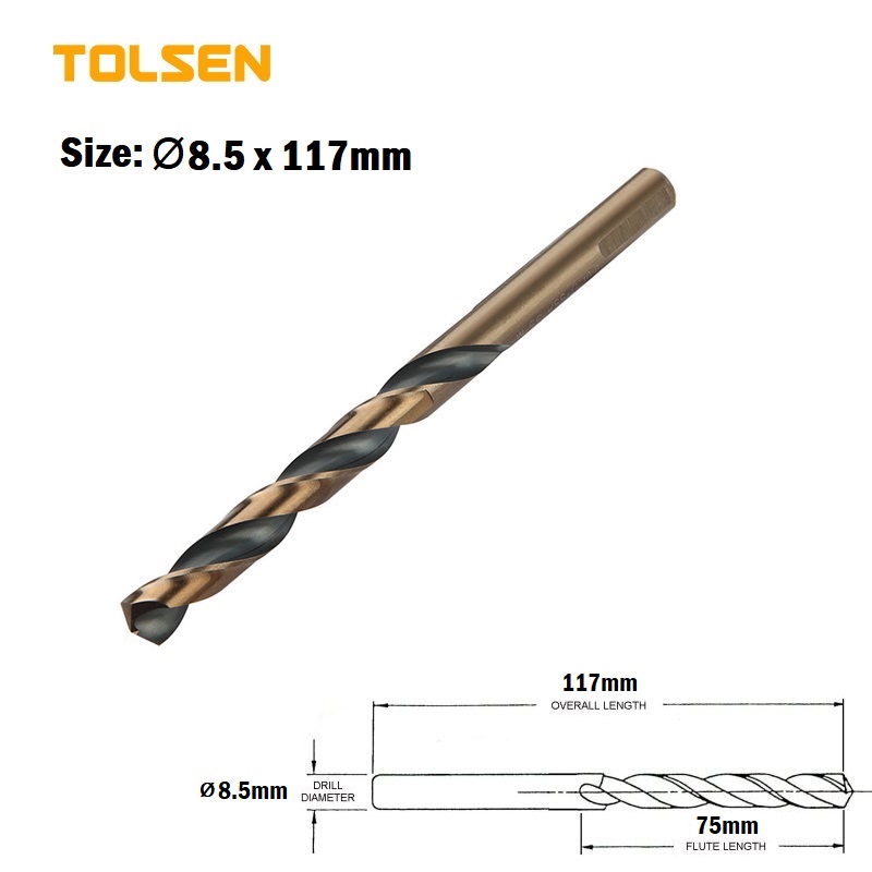TOLSEN 1pcs Black & Gold HSS Drill Bits ( 6.5 | 7 | 7.5 | 8 | 8.5 | 9 | 9.5 | 10 | 10.5 | 11 | 11.5 | 12 | 12.5 | 13 mm ) For Metal and Stainless Industrial Grade_img_5