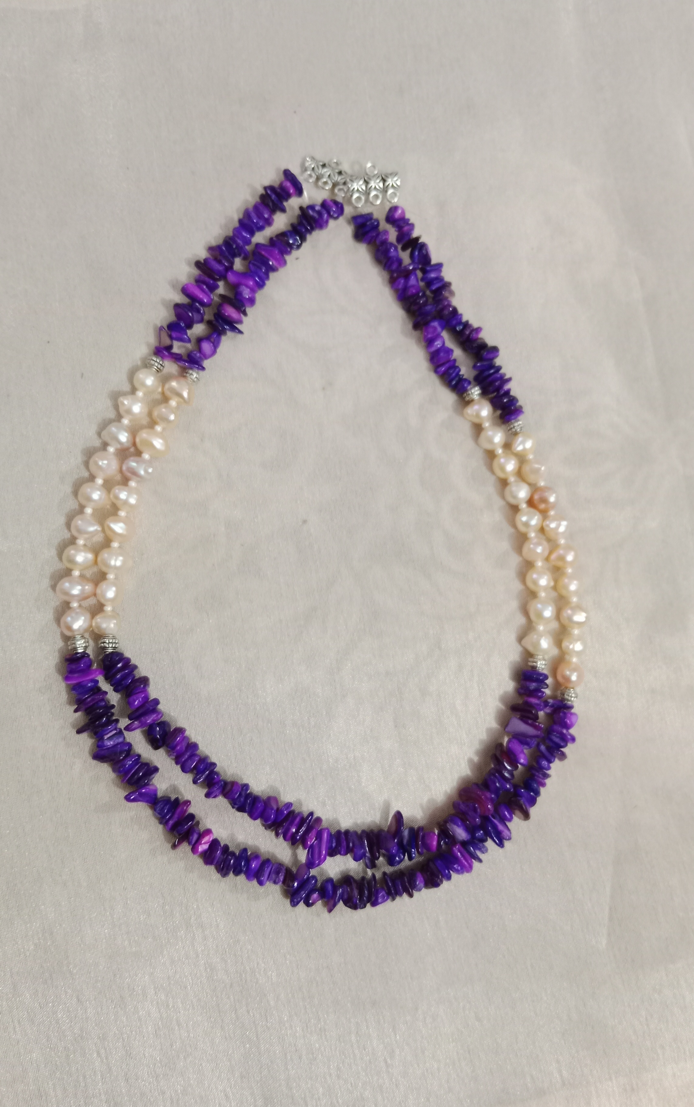 Pearl & stone combination 2 layer necklace_img_1