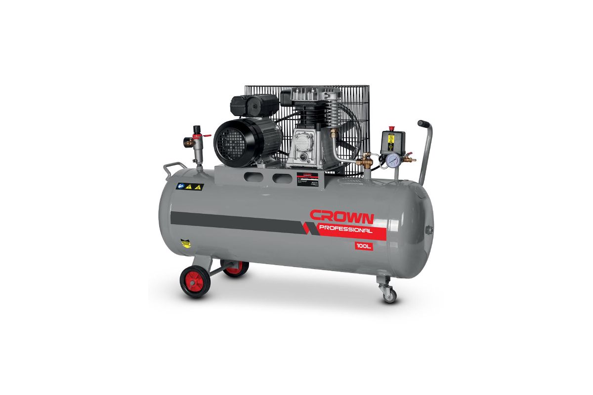 CROWN CT36031 100L Professional Belt Driven Air Compressor, 1491W, 120L/min, 8bar; Model: CT36031