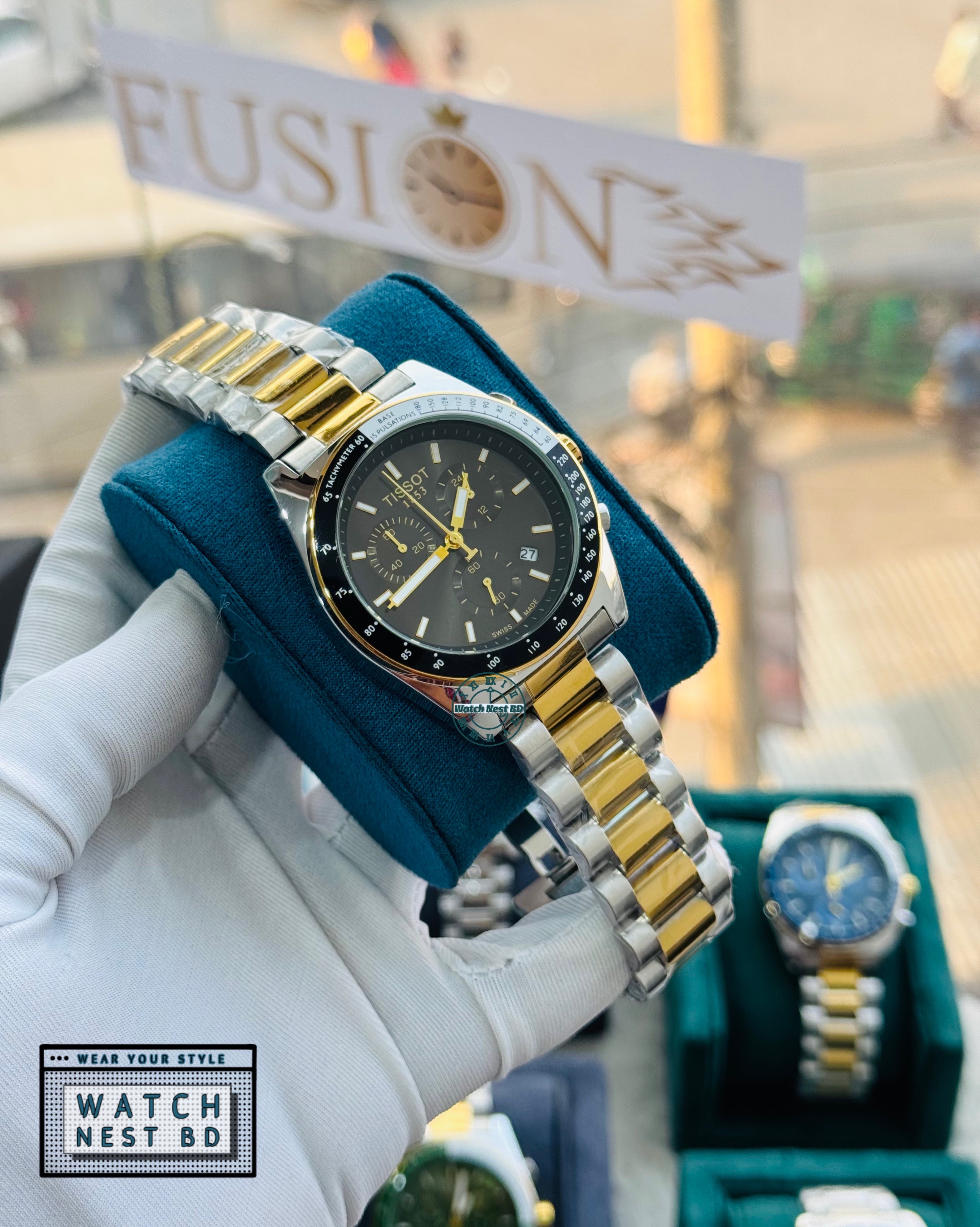 Tissot Dual Tone Black Chronograph Watch (AA Grade)