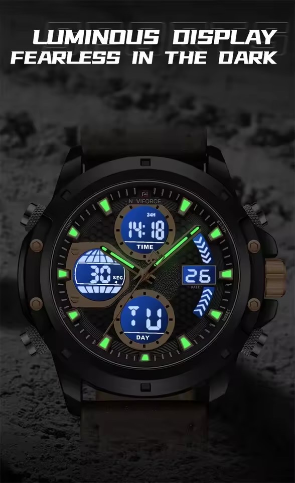 Naviforce 9225 Two Time Gents Belt Watch- Black Dial with Rose Golden Markings- Black Bezel- Chocolate Belt- TF Code NF981BM_img_4