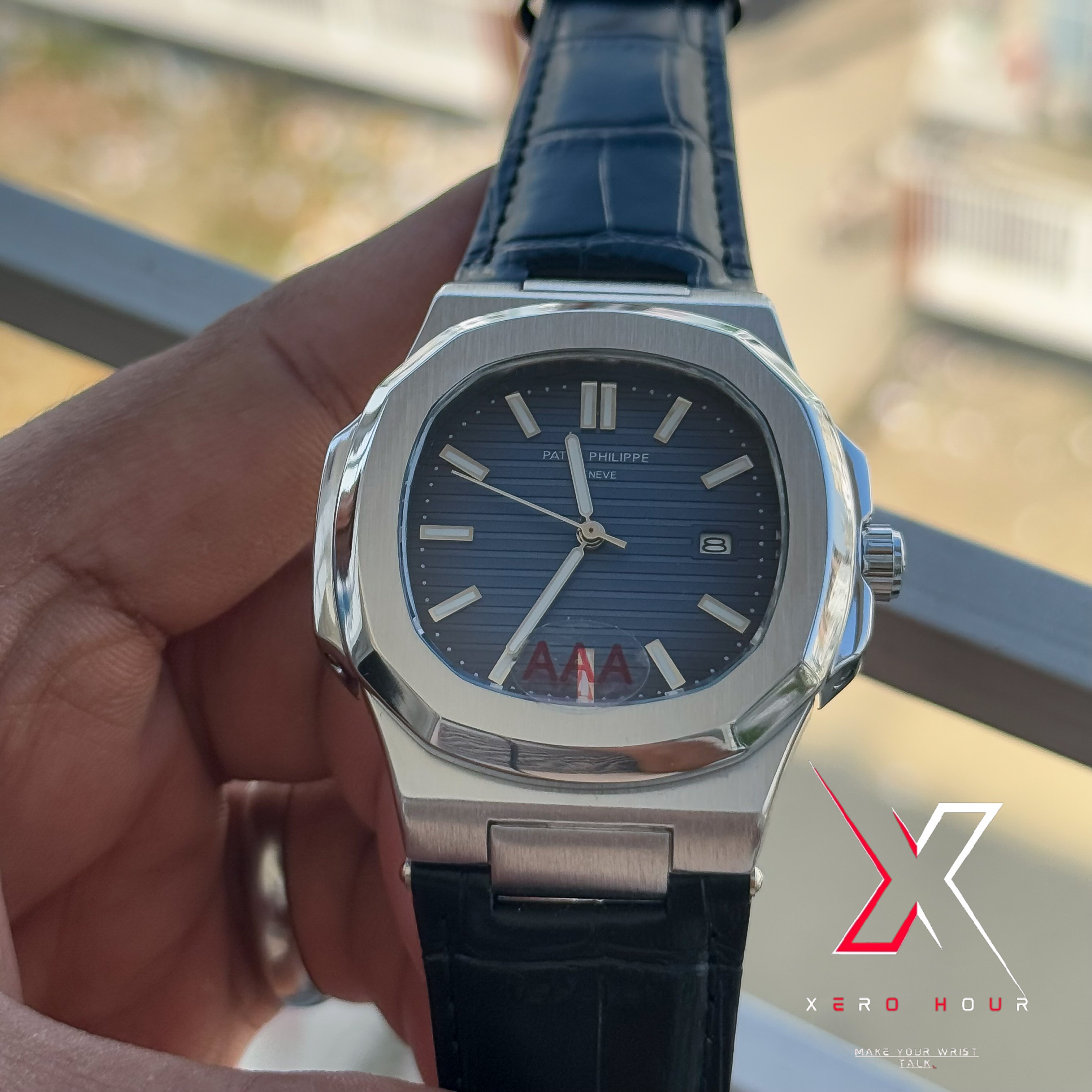 Patek philippe | AA grade | Black Leather betl | Blue Dial_img_8