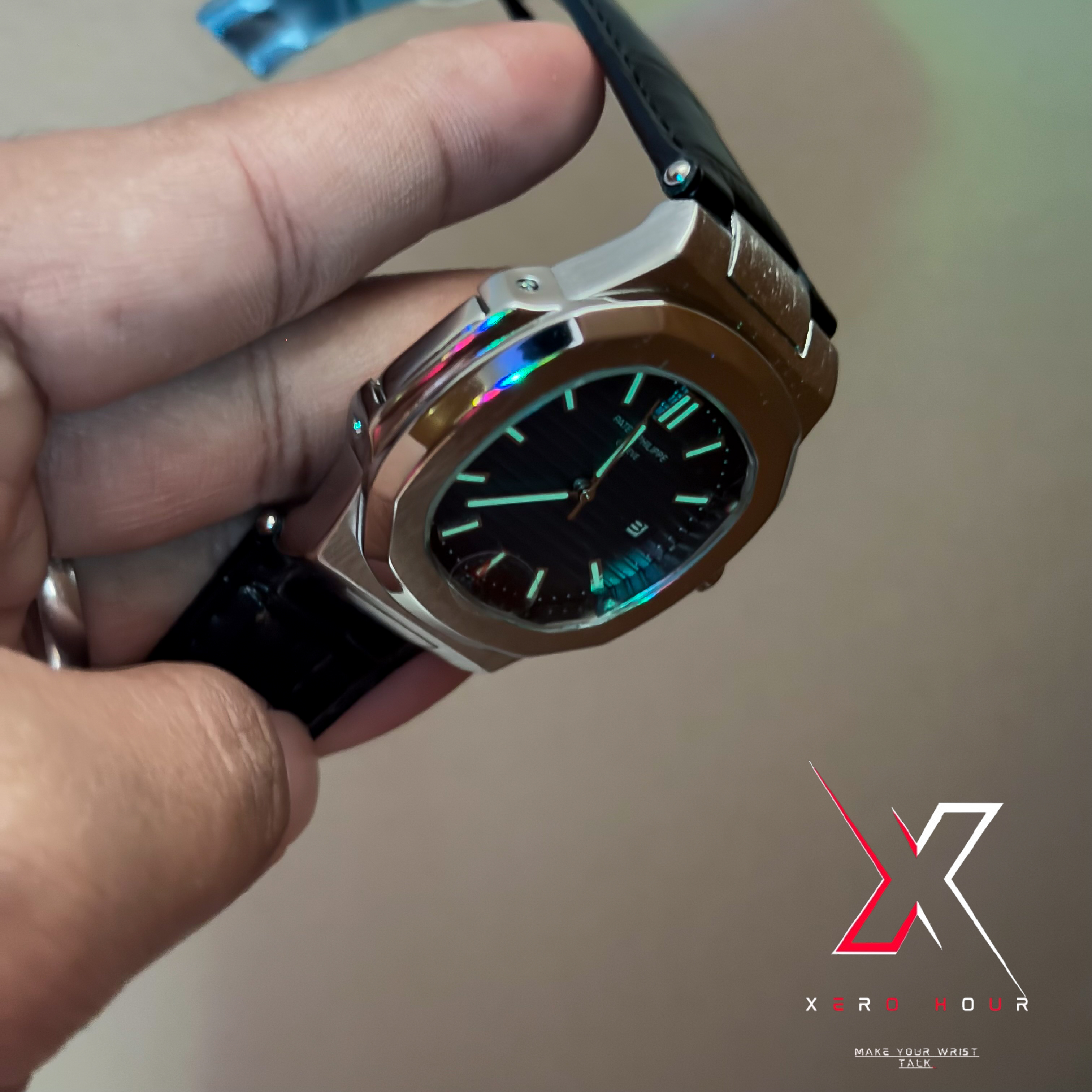 Patek philippe | AA grade | Black Leather betl | Blue Dial_img_9