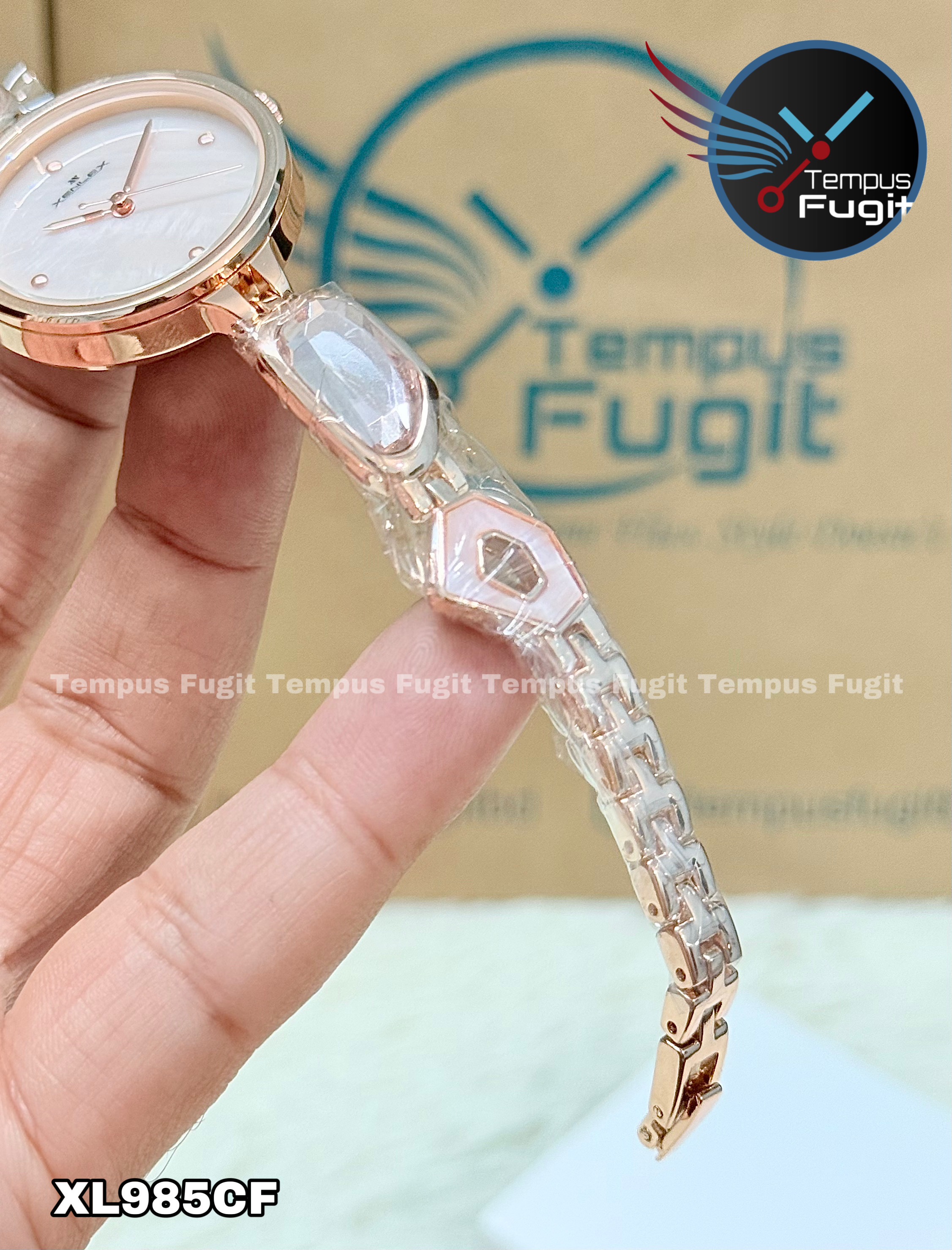 XENLEX X-80A99L Ladies Watch- Cream Dial- Rose Golden Bezel- Rose Golden Chain with Stones- TF Code XL985CF_img_3