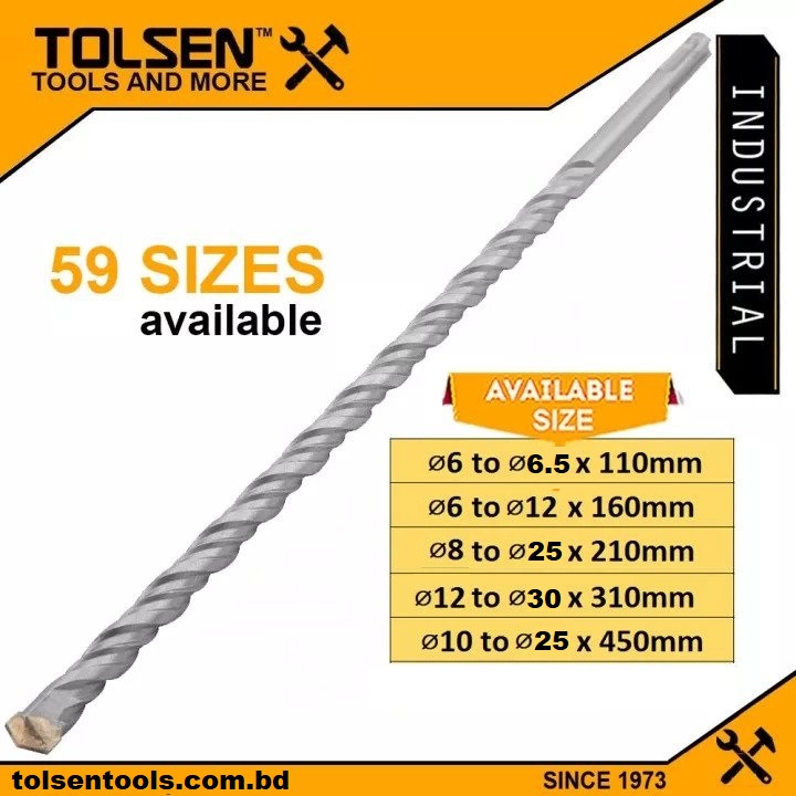 TOLSEN SDS Plus Hammer Drill Bits Metric (Ø5 to 32mm | L110 to 450mm) Industrial Grade