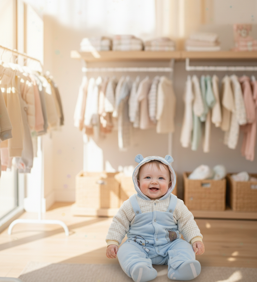 মক-সাসপেন্ডার হুডযুক্ত প্রিমিয়াম কোয়ালিটি রম্পার (০-১২ মাস) - Image 4