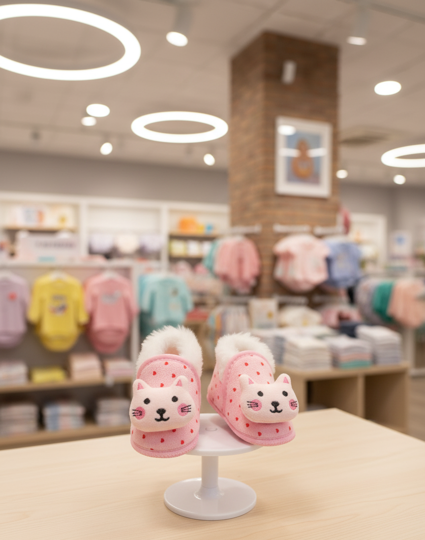 শীতের জন্য বাচ্চাদের আরামদায়ক সফট জুতা - কিউট ক্যাট ডিজাইন (০-১২ মাস) - Image 1