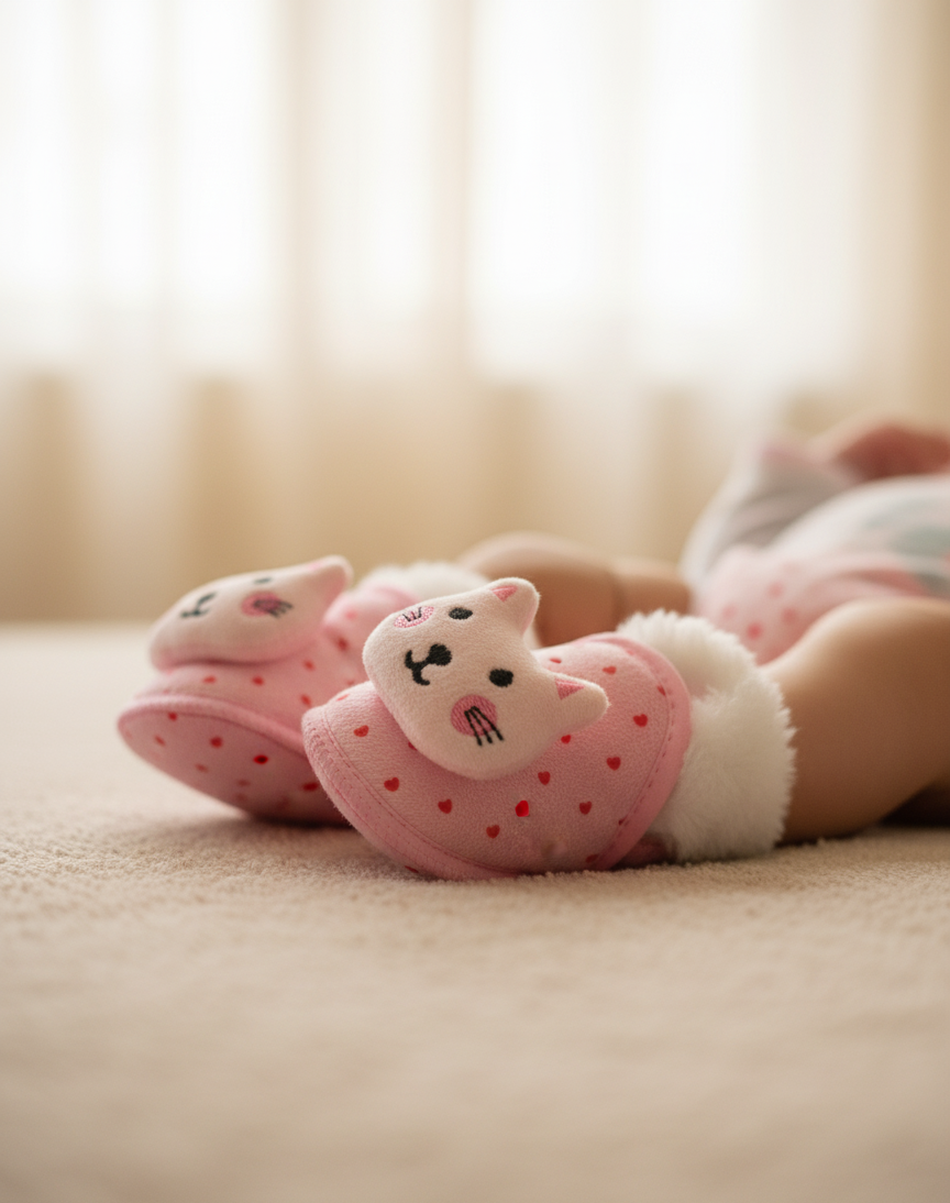 শীতের জন্য বাচ্চাদের আরামদায়ক সফট জুতা - কিউট ক্যাট ডিজাইন (০-১২ মাস) - Image 2