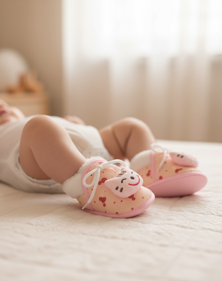 শীতের জন্য বাচ্চাদের আরামদায়ক সফট জুতা - কিউট ক্যাট ডিজাইন (০-১২ মাস) - Image 4