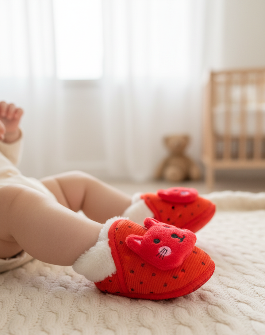 শীতের জন্য বাচ্চাদের আরামদায়ক সফট জুতা - কিউট ক্যাট ডিজাইন (০-১২ মাস) - Image 10