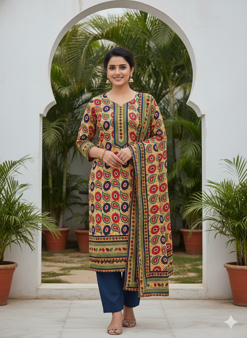 ডিজিটাল প্রিন্ট পিউর সুতি থ্রি পিস - (Unstitched)