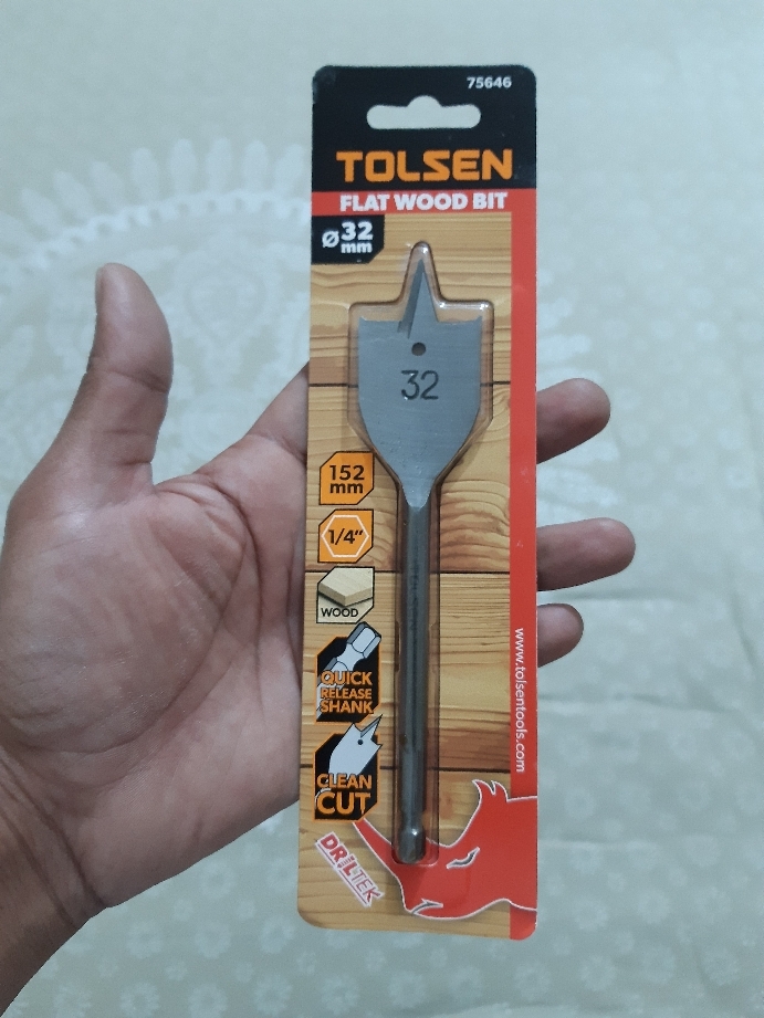 TOLSEN Flat Wood Drill Bit w/ 1/4" Hex Shank ( 12 | 14 | 16 | 18| 19 | 20 | 22 | 25 | 28 | 30 | 32 | 38mm )_img_2