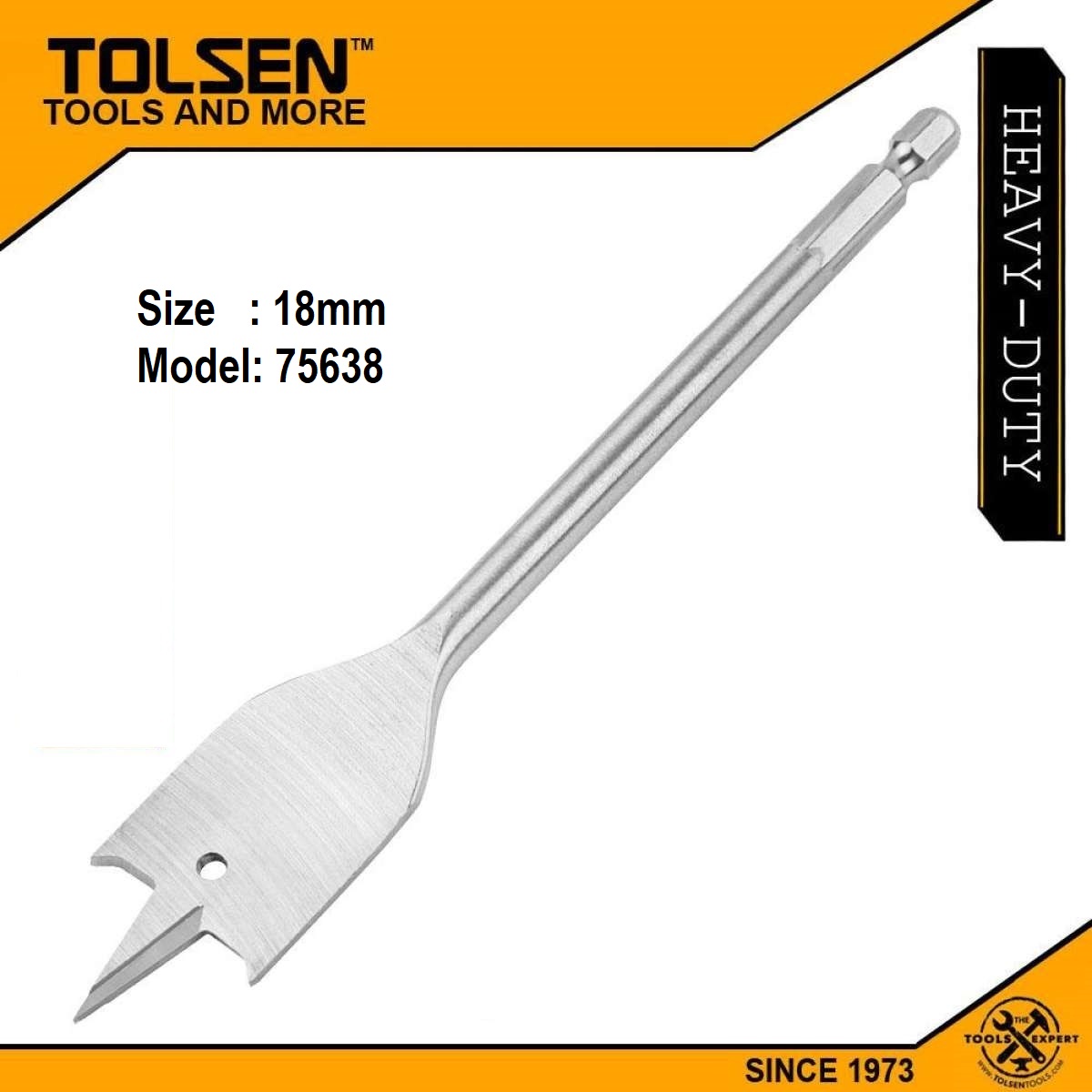 TOLSEN Flat Wood Drill Bit w/ 1/4" Hex Shank ( 12 | 14 | 16 | 18| 19 | 20 | 22 | 25 | 28 | 30 | 32 | 38mm )
