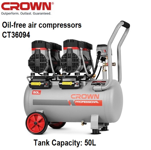 CROWN CT36094 50L Professional Oil-Free Air Compressor oil free & silent , 50L,2800W, 200L/min, 8Bar;  CT36094