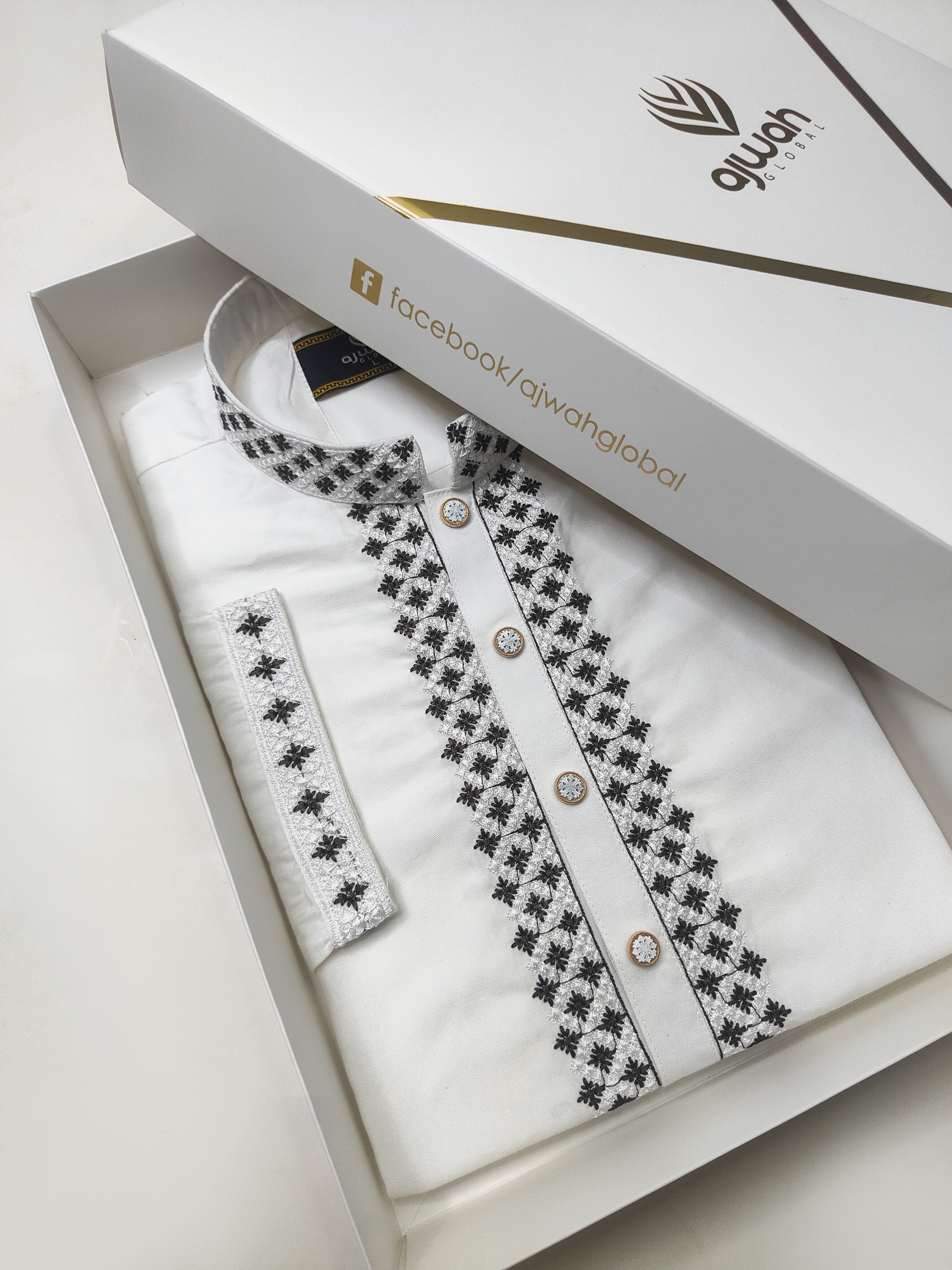 White Orchid Elegance premium embroidery Panjabi