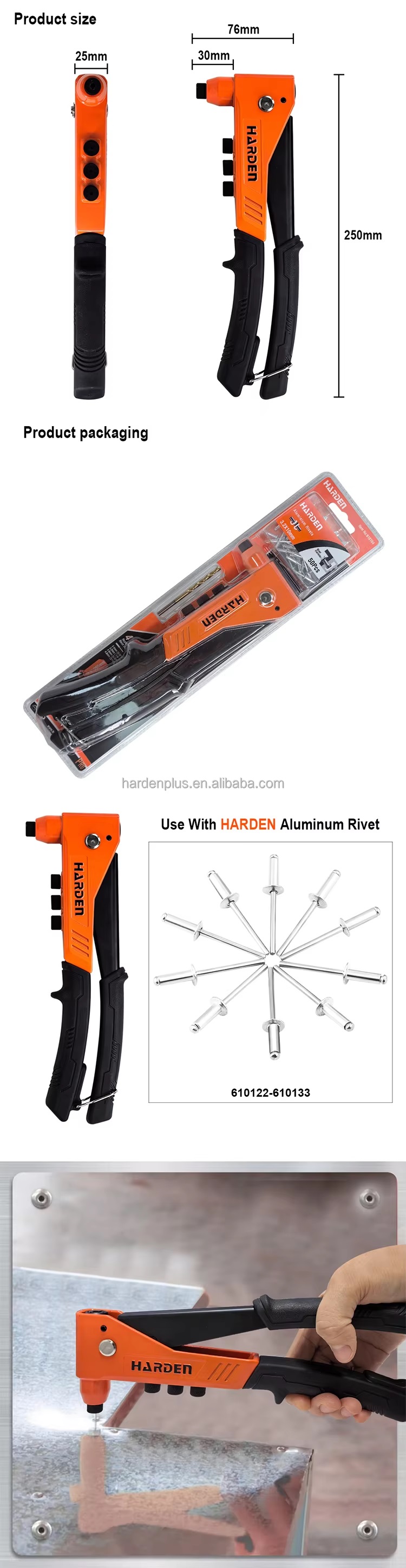HARDEN 10.5" Hand Riveter Heavy Duty Manual Pruning Tool Alloy Steel Hand Riveter 610104_img_3