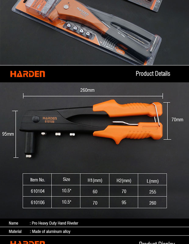 HARDEN 10.5" Hand Riveter Heavy Duty Manual Pruning Tool Alloy Steel Hand Riveter 610104_img_7