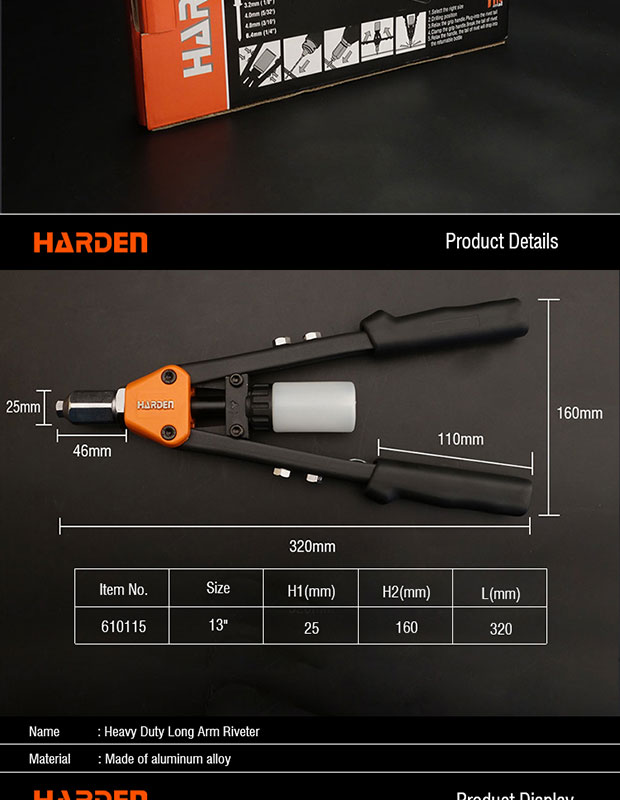HARDEN 13" Heavy Duty Double Arm Riveter (INDUSTRIAL) Pipe Type Aluminum Hand Rivet Nut Tool 610115_img_5