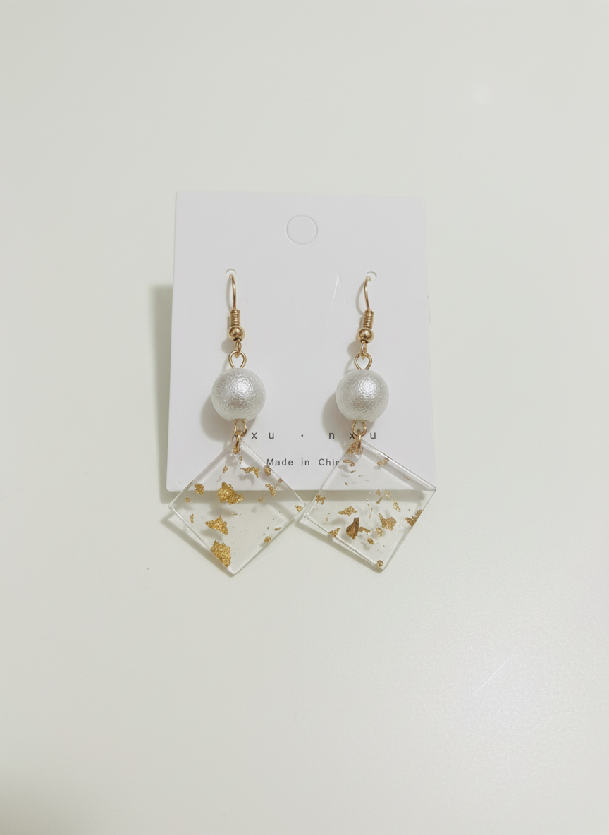 Elegant Pearl Drop Resin Earrings with Gold Foil Flakes – Premium Handmade-Look Dangle Earrings for Women_img_1