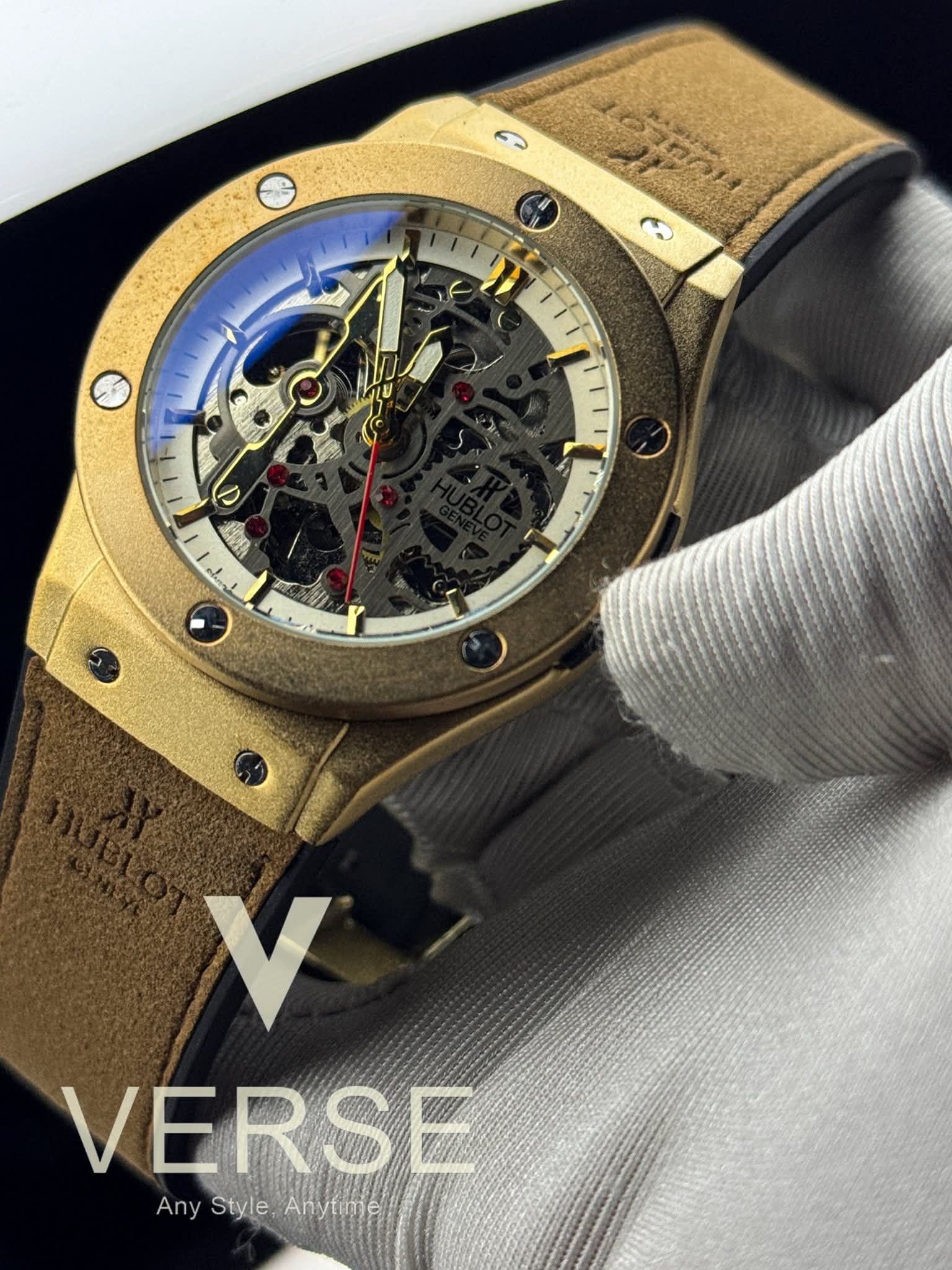 Hublot Automatic Belt Gold Case Openworked White-Gold Dial