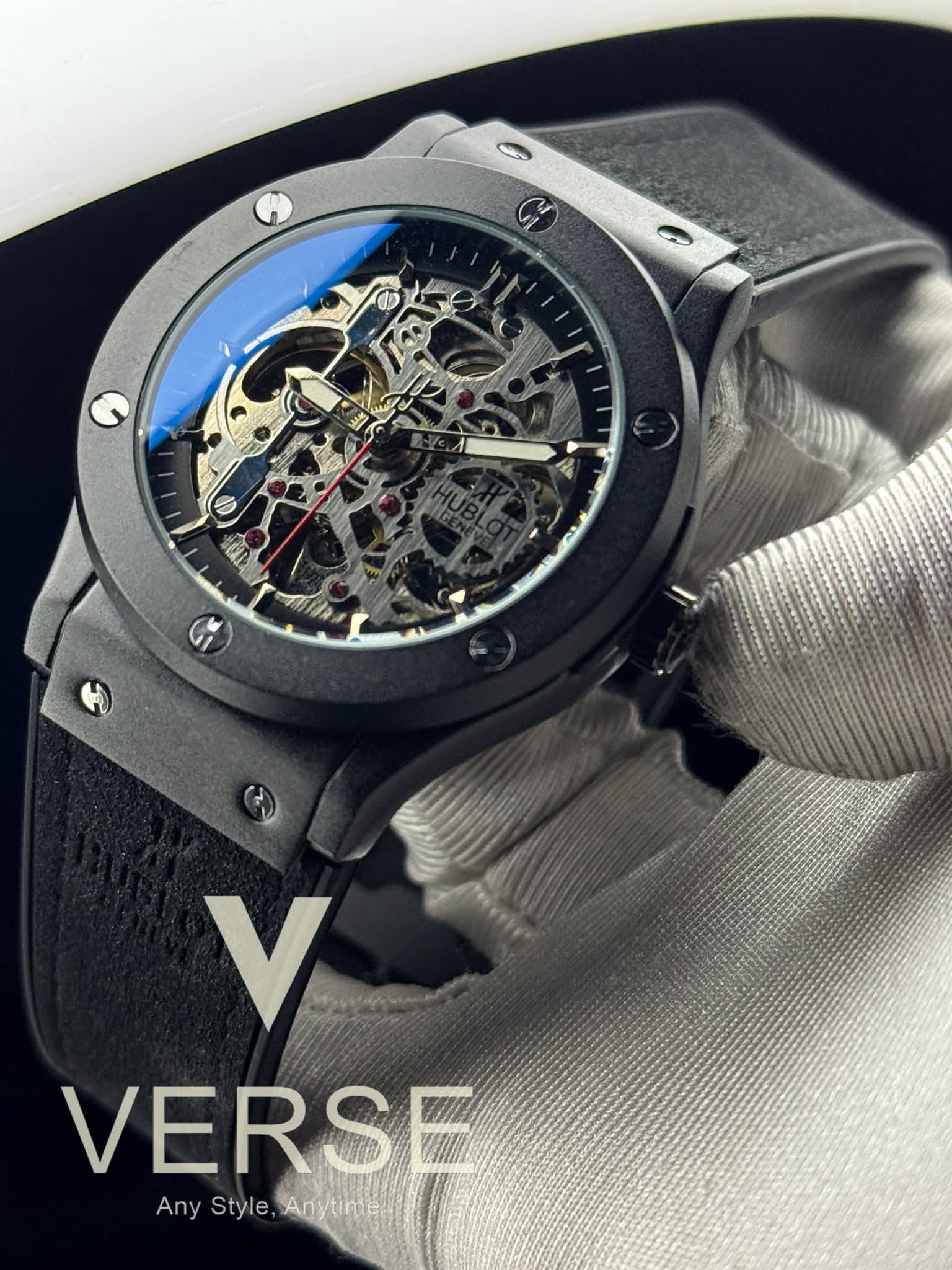 Hublot Automatic Black Belt Graphite-Black Case Openworked Black Dial