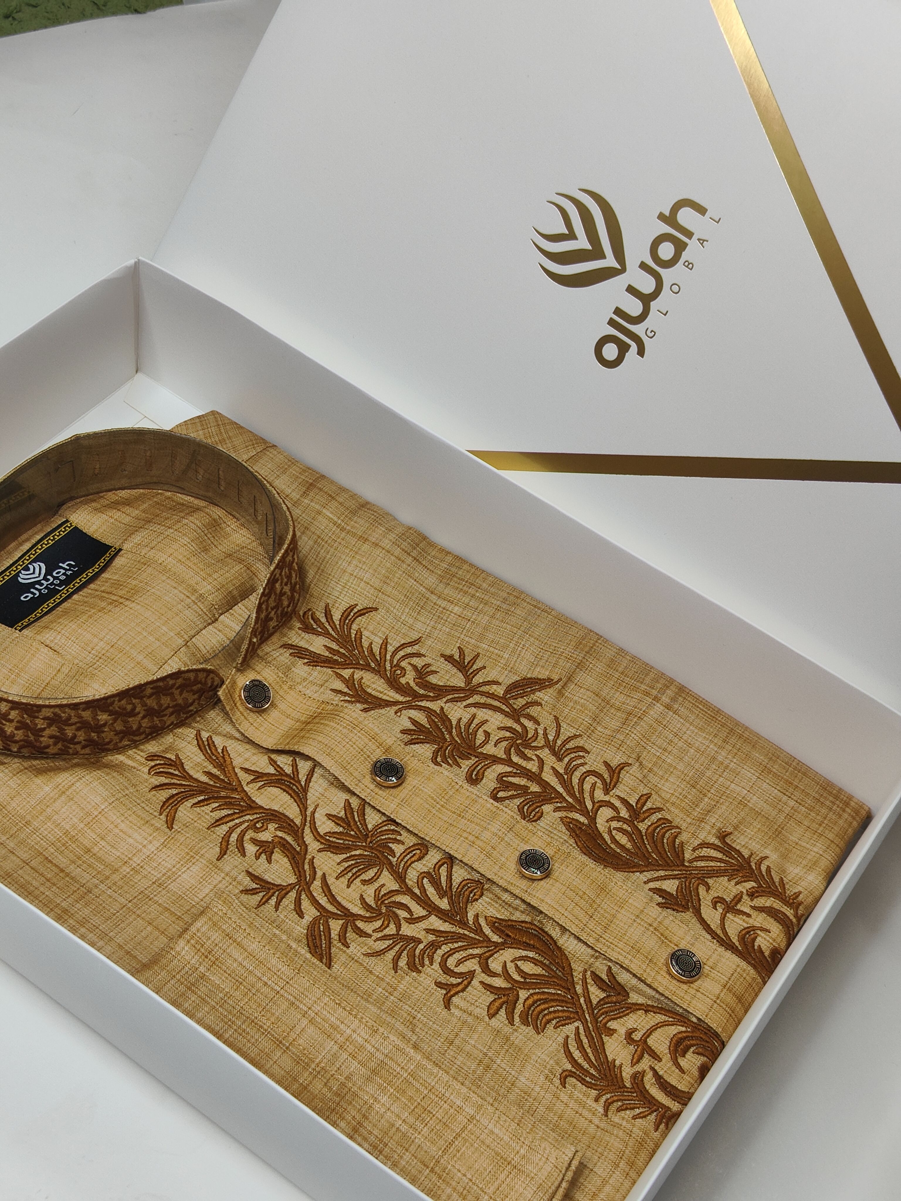 Golden Leaf Embroidery Panjabi -A30111_img_0