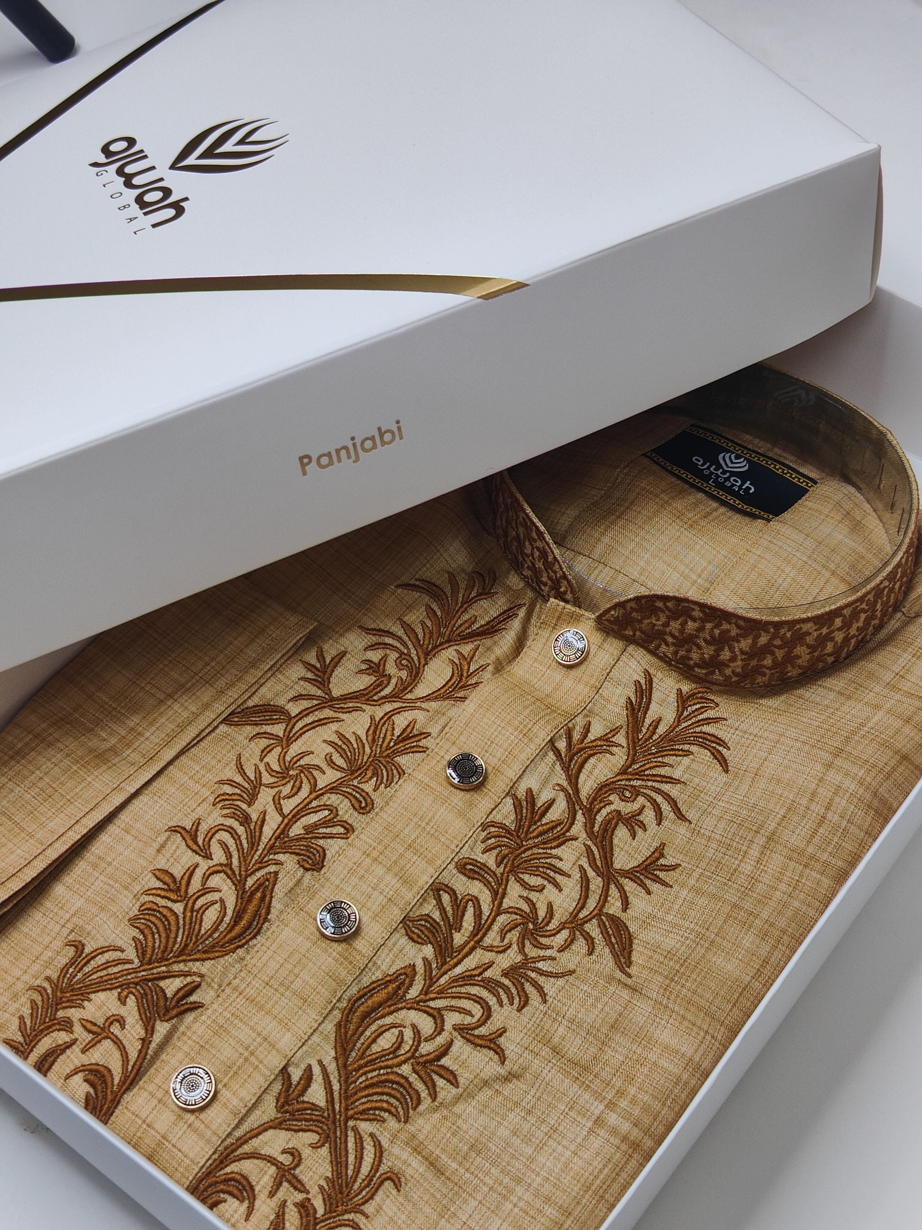 Golden Leaf Embroidery Panjabi -A30111_img_1