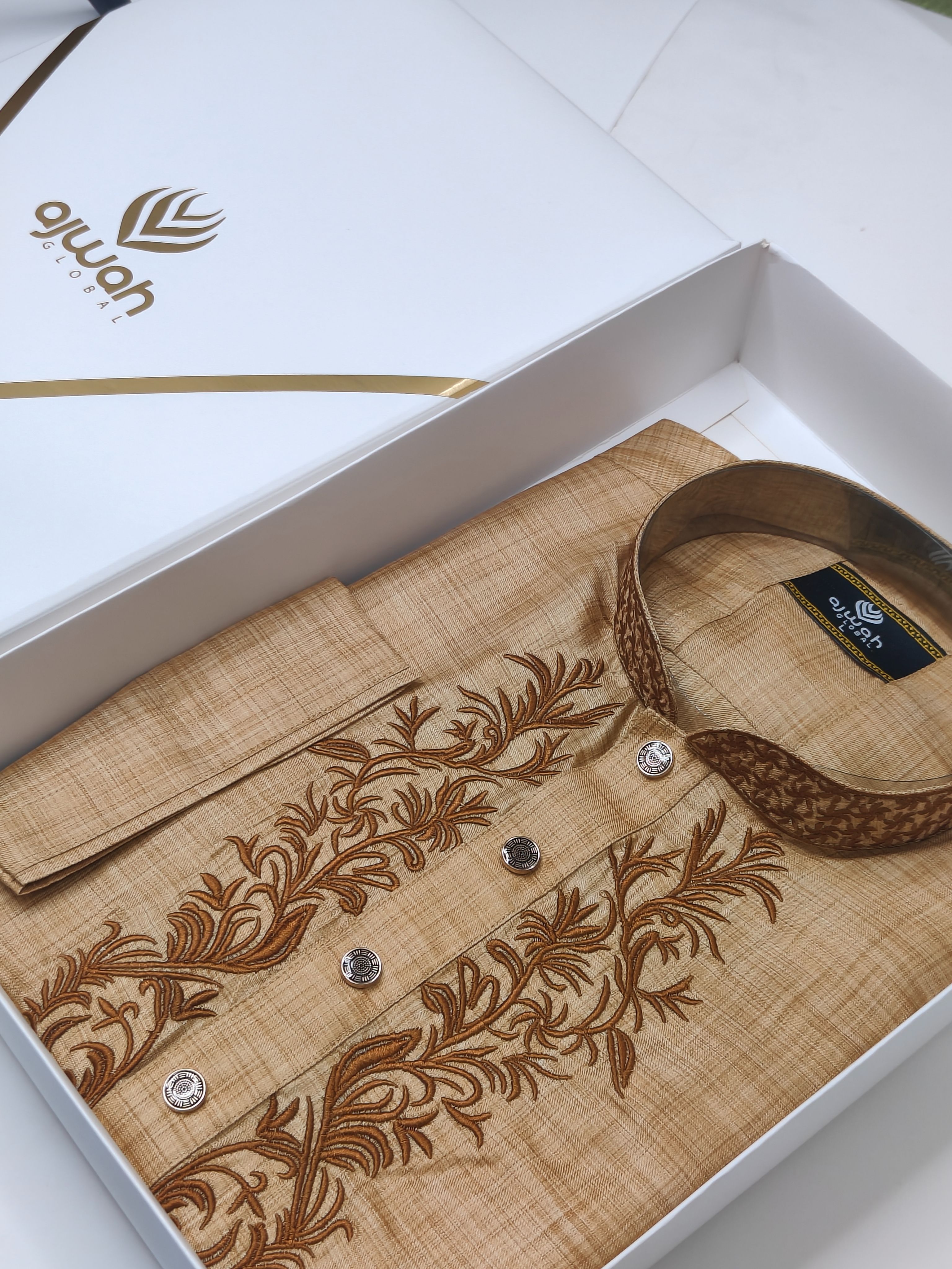 Golden Leaf Embroidery Panjabi -A30111_img_2