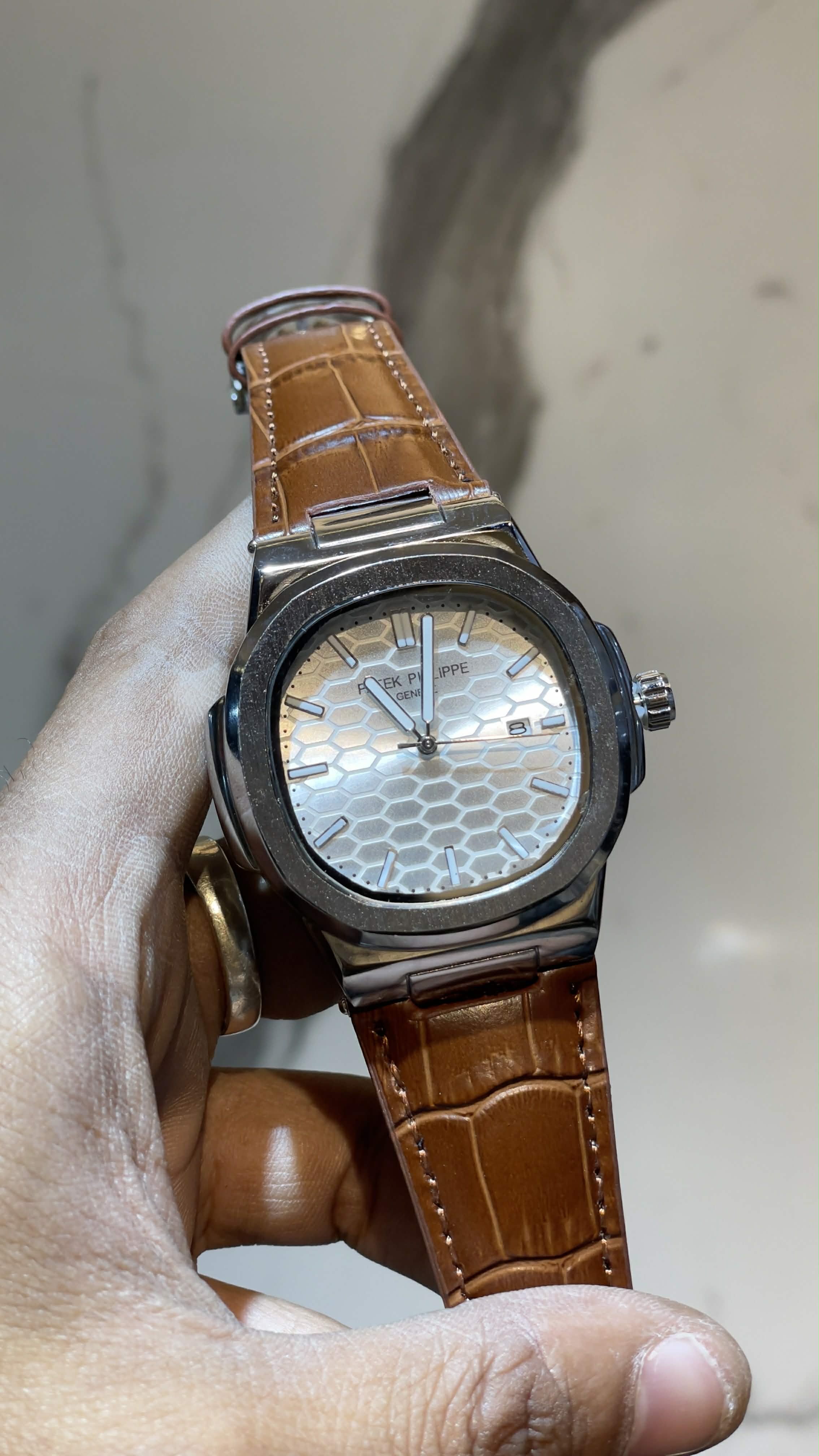Patek Philippe Nautilus Leather Belt Honeycomb Dial