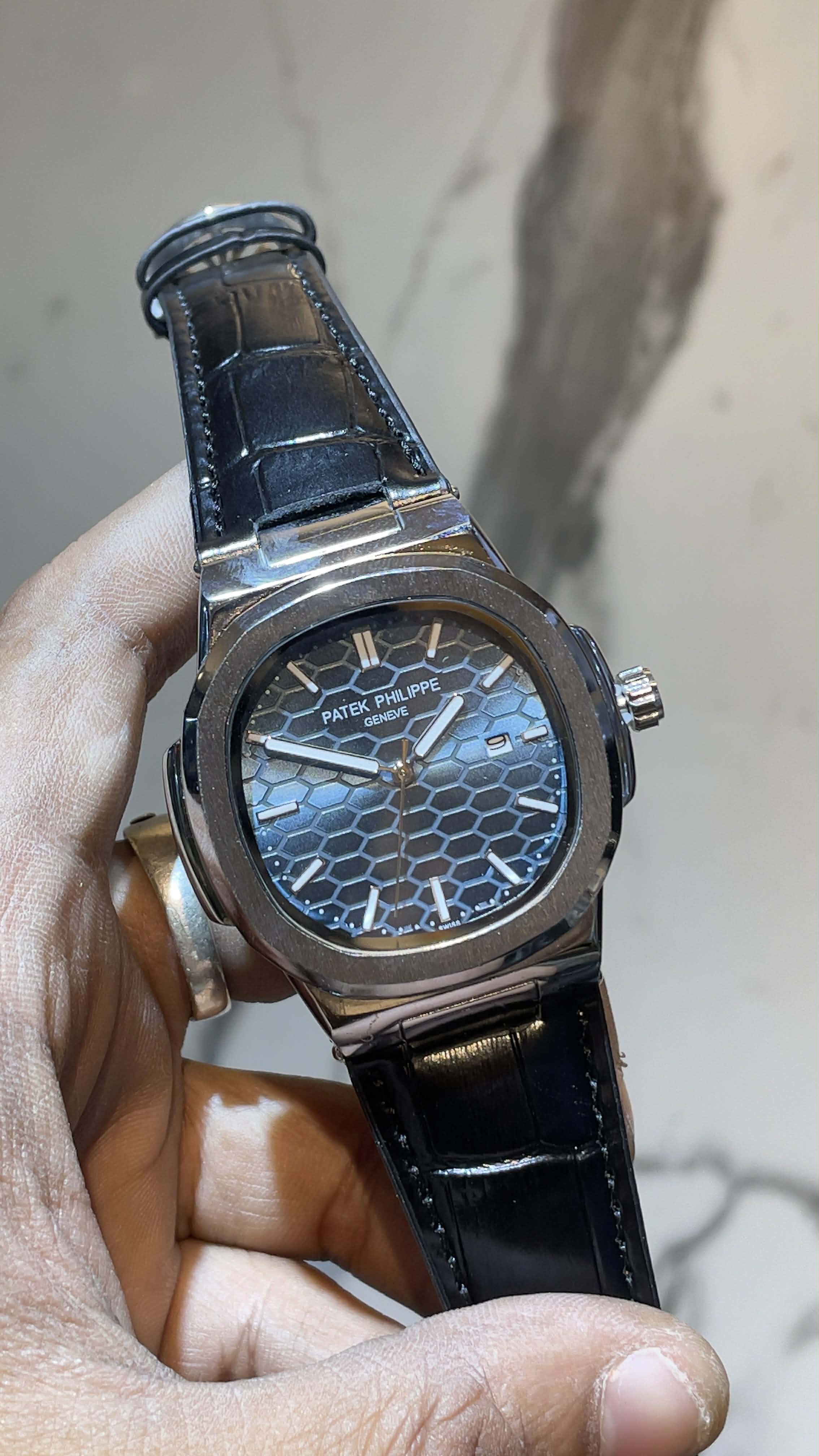 Patek Philippe Nautilus Leather Belt Honeycomb Dial_img_4
