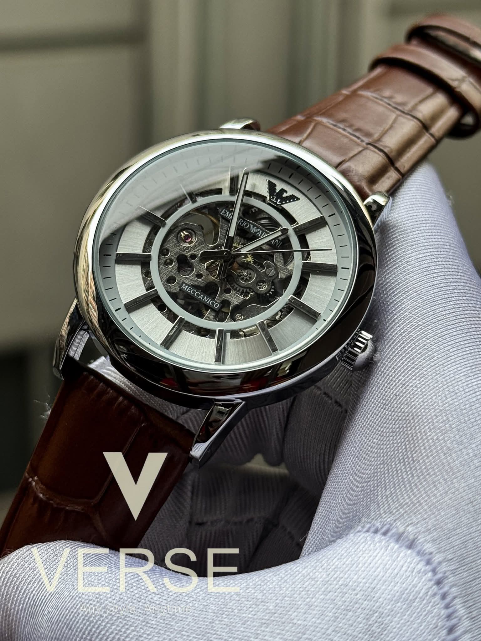 Armani Auto brown belt white dial