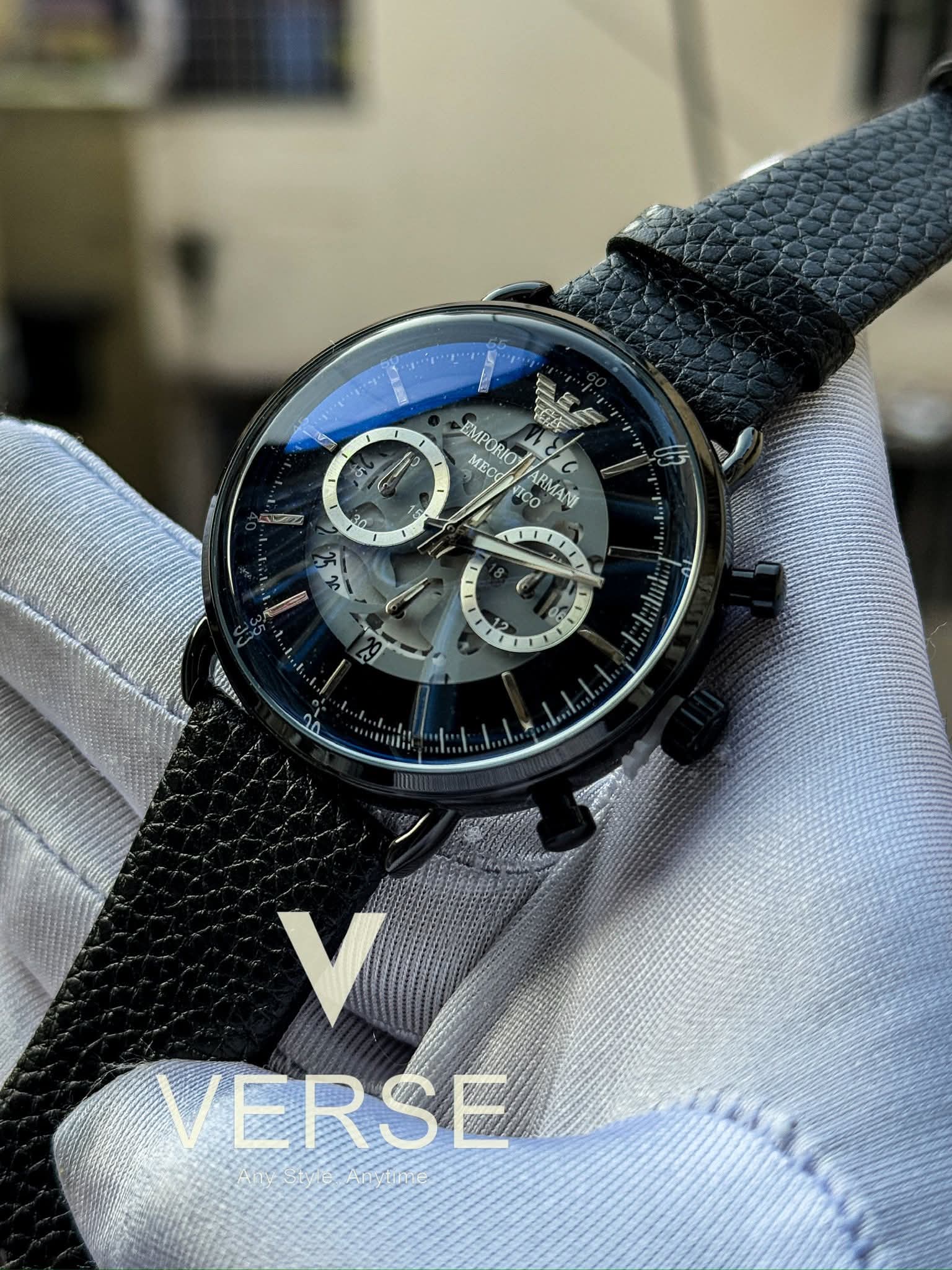 Armani oval glass black belt black dial